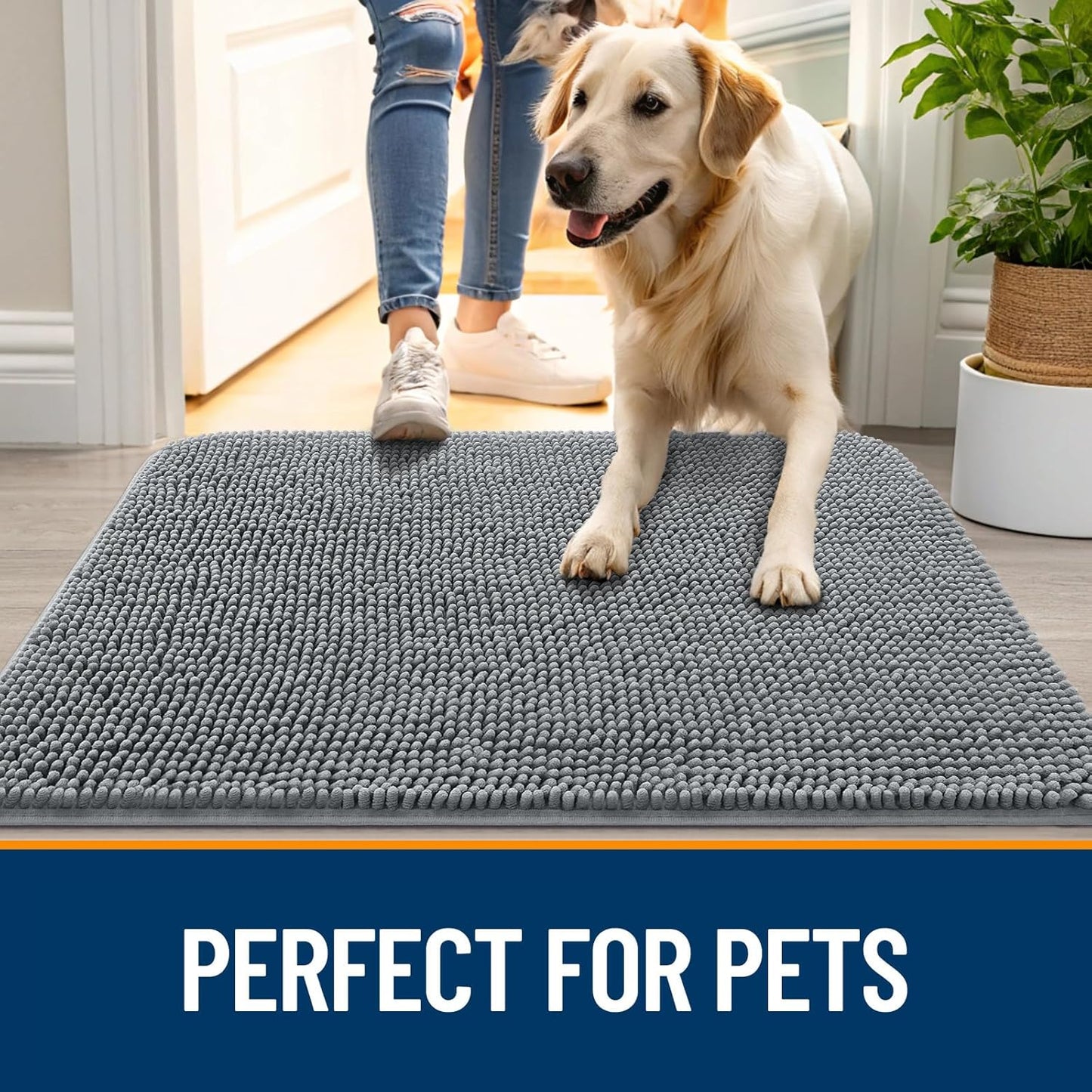 OLANLY Dog Door Mat - Absorbent Non-Slip Mud Mat for Dogs, 30x20 Grey