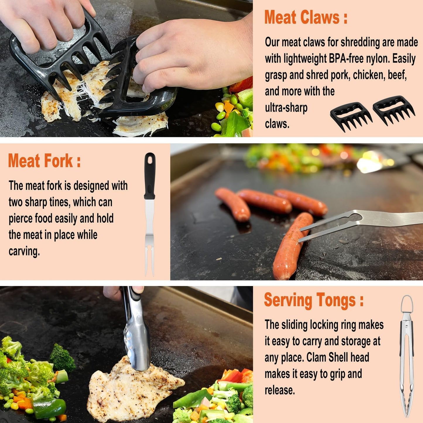 N NOBLE FAMILY 38PCS Griddle Accessories Kit - Professional Outdoor Barbecue Tools Set with Spatula, Tongs, Burger Press & Carry Bag