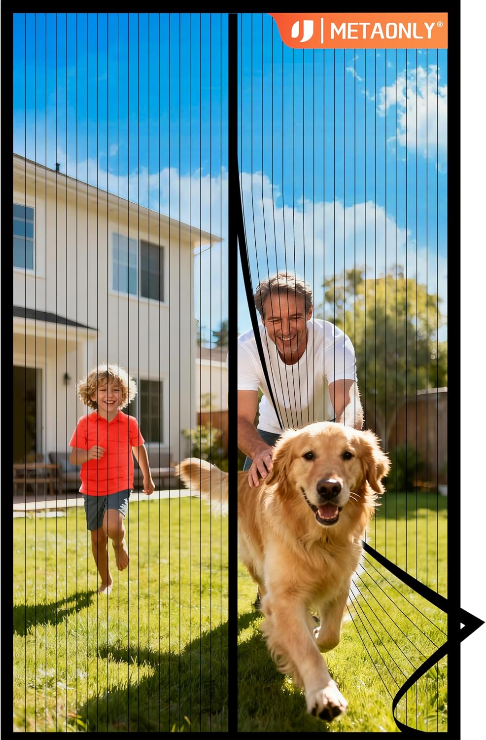 Black Magnetic Screen Door by METAONLY - Fits 36" x 80", Keep Bugs Out & Fresh Air