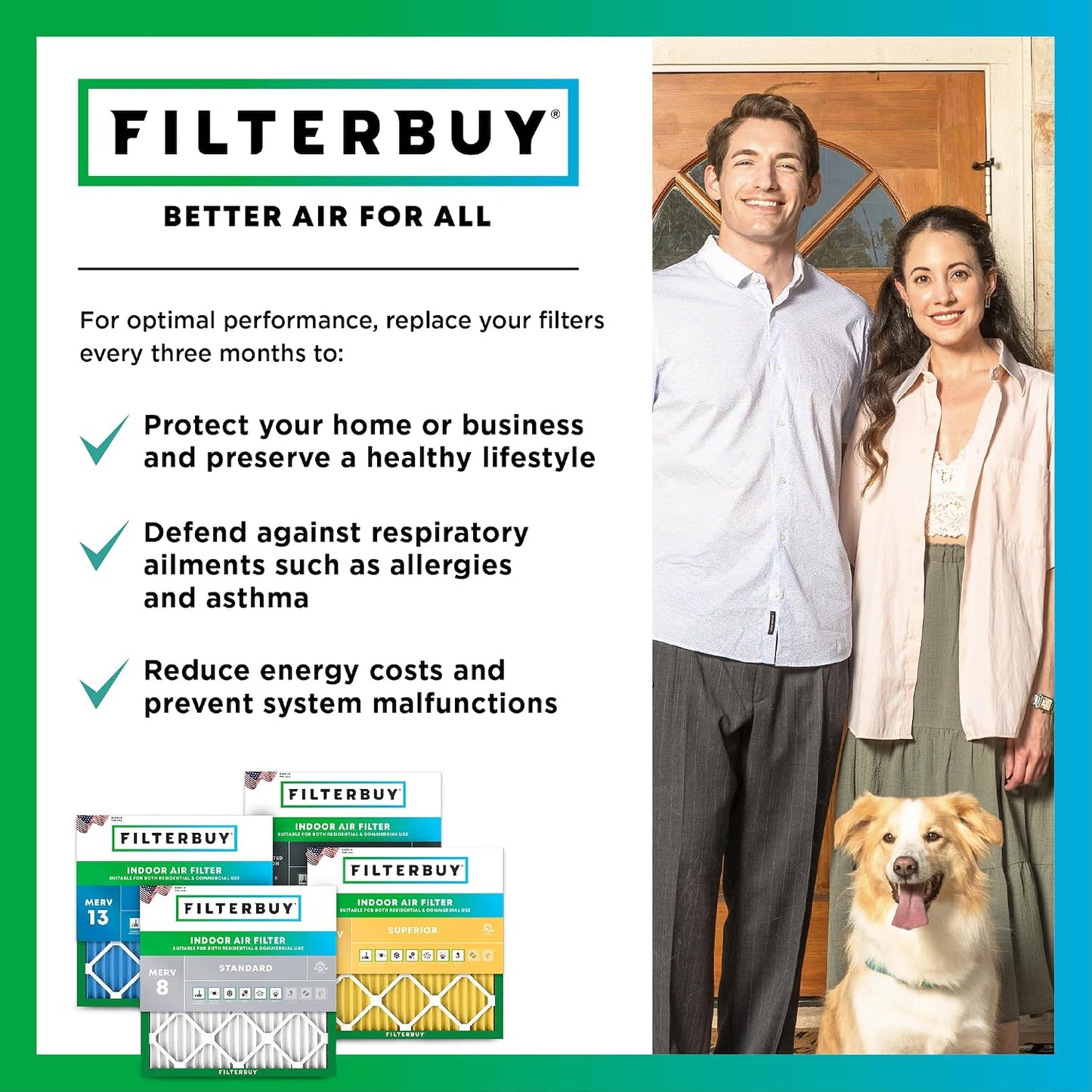 Filterbuy MERV 8 Air Filter for Dust & Allergy Defense (6-Pack), 16x25x1 HVAC Replacement Filters