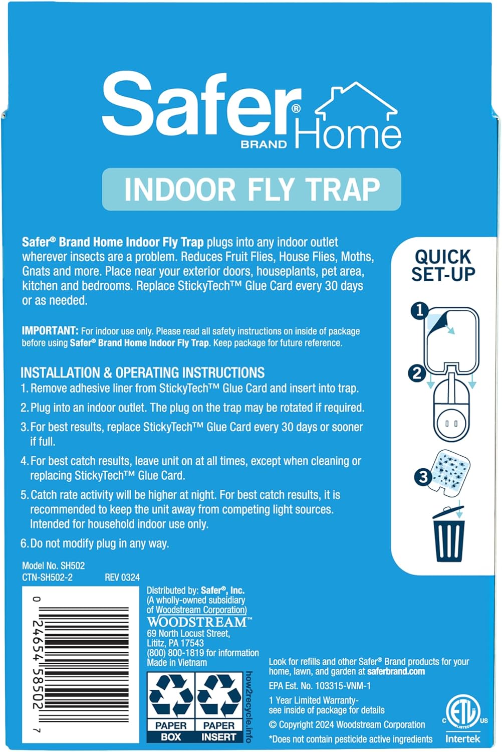 Safer Indoor Plug-In Fruit Fly & Gnat Trap - Chemical-Free 24/7 Protection