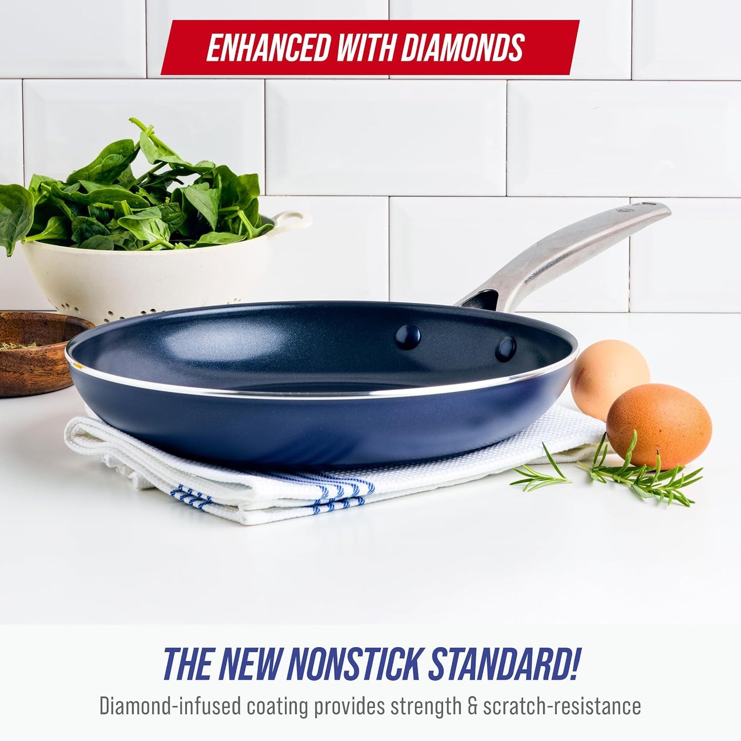 Blue Diamond 10" Diamond-Infused Nonstick Skillet - PFAS-Free Ceramic Pan for Omelet & Sautéing