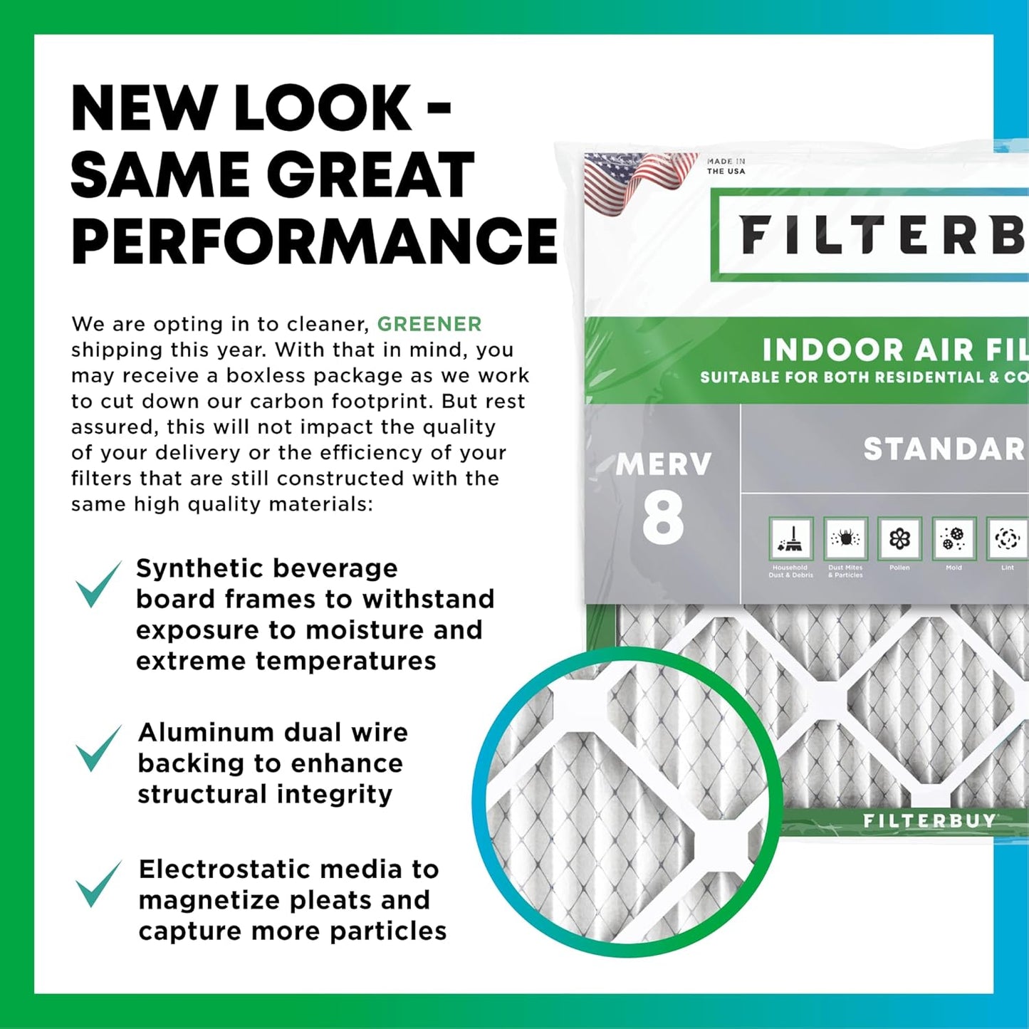 Filterbuy MERV 8 Air Filter for Dust & Allergy Defense (6-Pack), 16x25x1 HVAC Replacement Filters