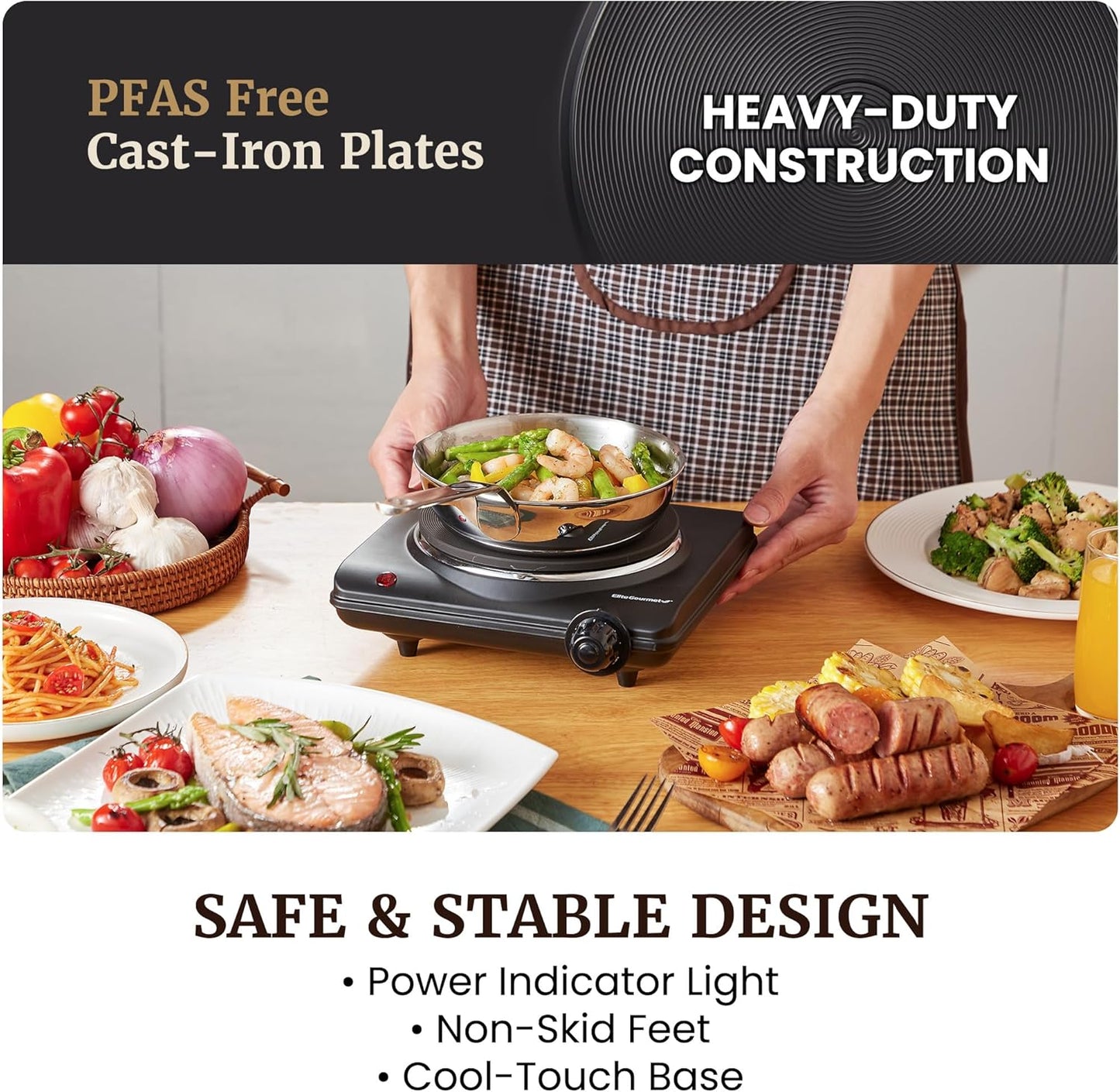 Elite Gourmet Portable Electric Burner - 1000W Cast Iron Hot Plate for RVs & Small Kitchens