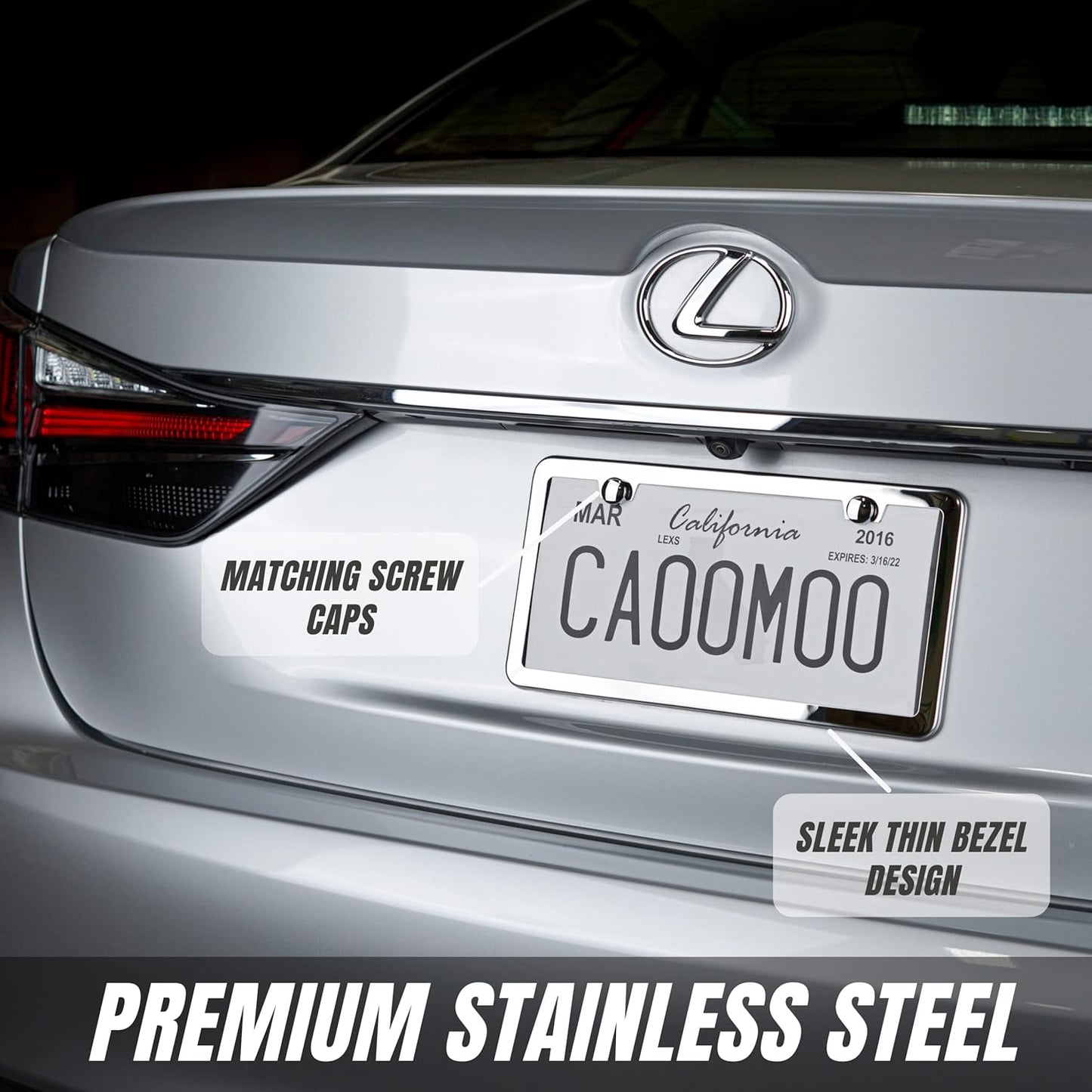 SunplusTrade Slim Stainless Steel License Plate Frame - Rust-Free & Chrome Finish