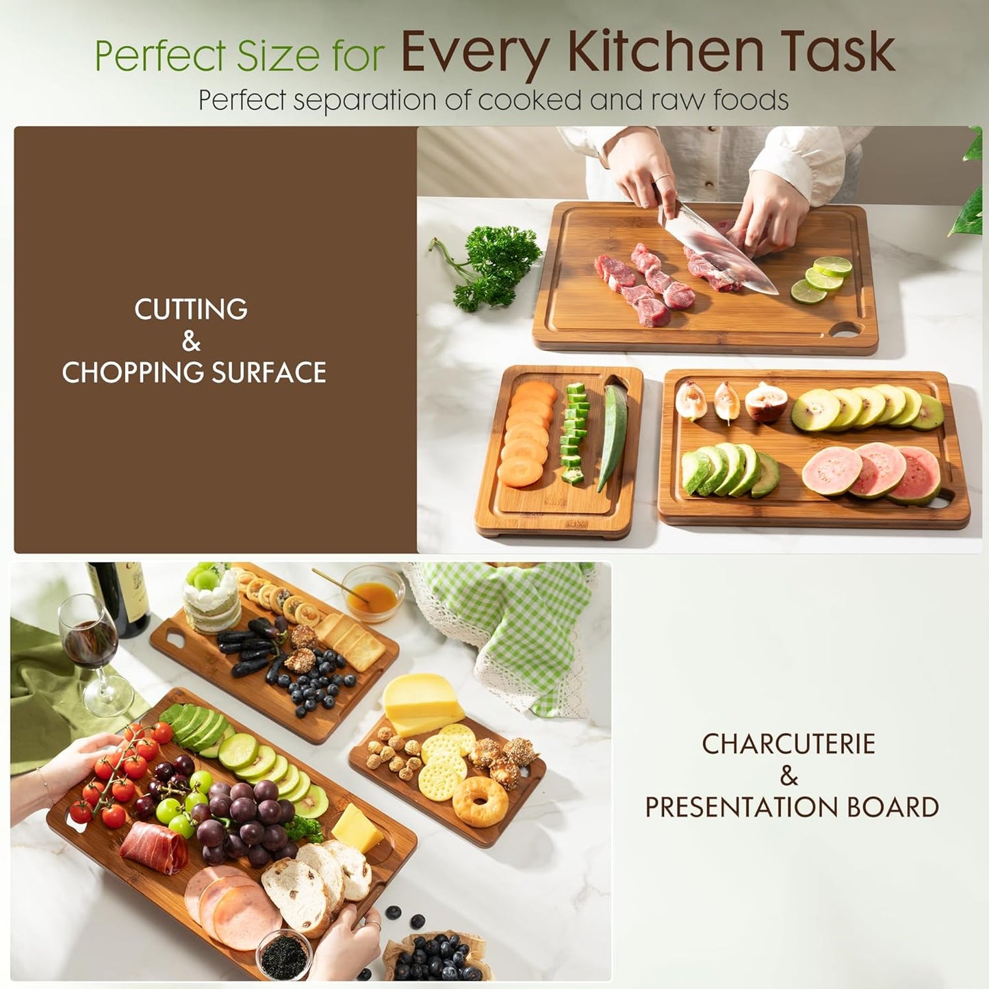 Astercook 3-Piece Deep-Carbonized Bamboo Cutting Board Set with Storage Stand