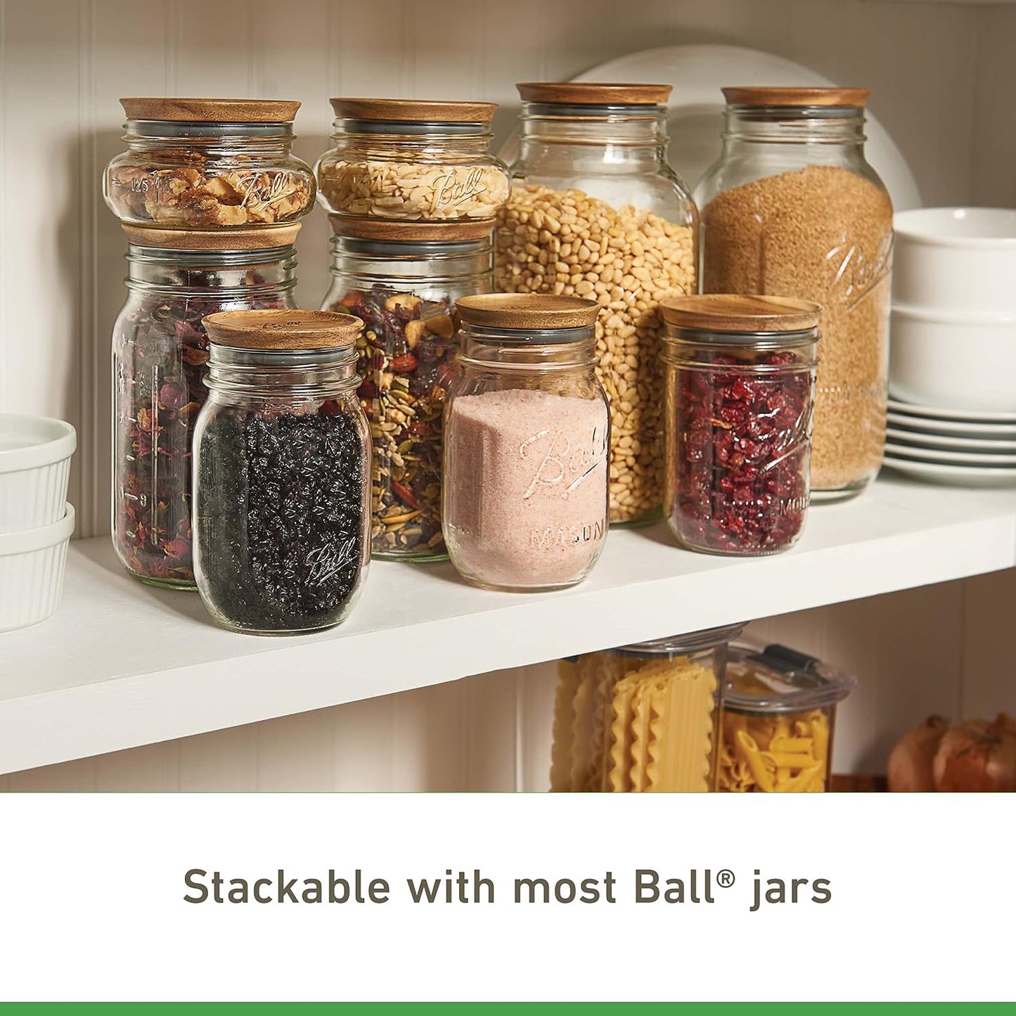 Ball Wooden Wide Mouth Jar Lids - 5 Pack Airtight Storage Lids