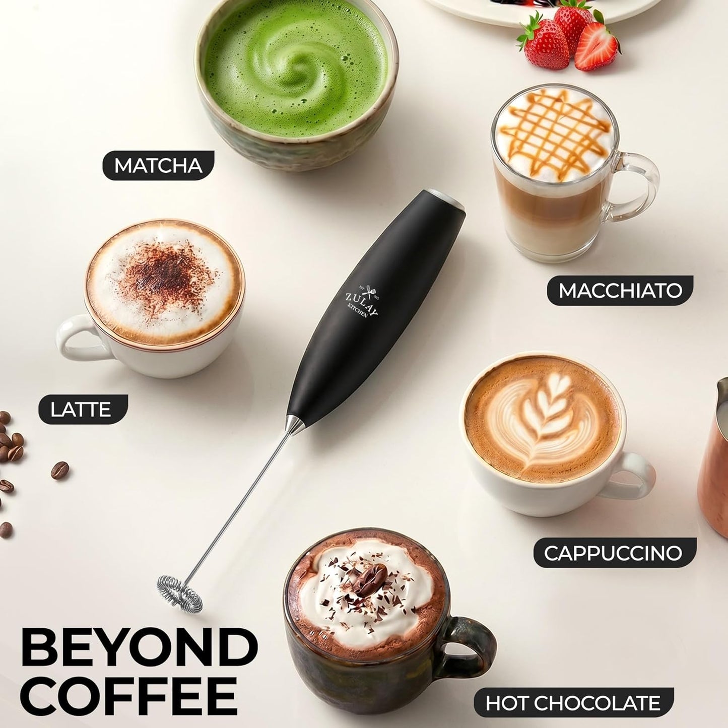 Zulay Kitchen Handheld Electric Milk Frother - 13k RPM for Cappuccino & Coffee Foam