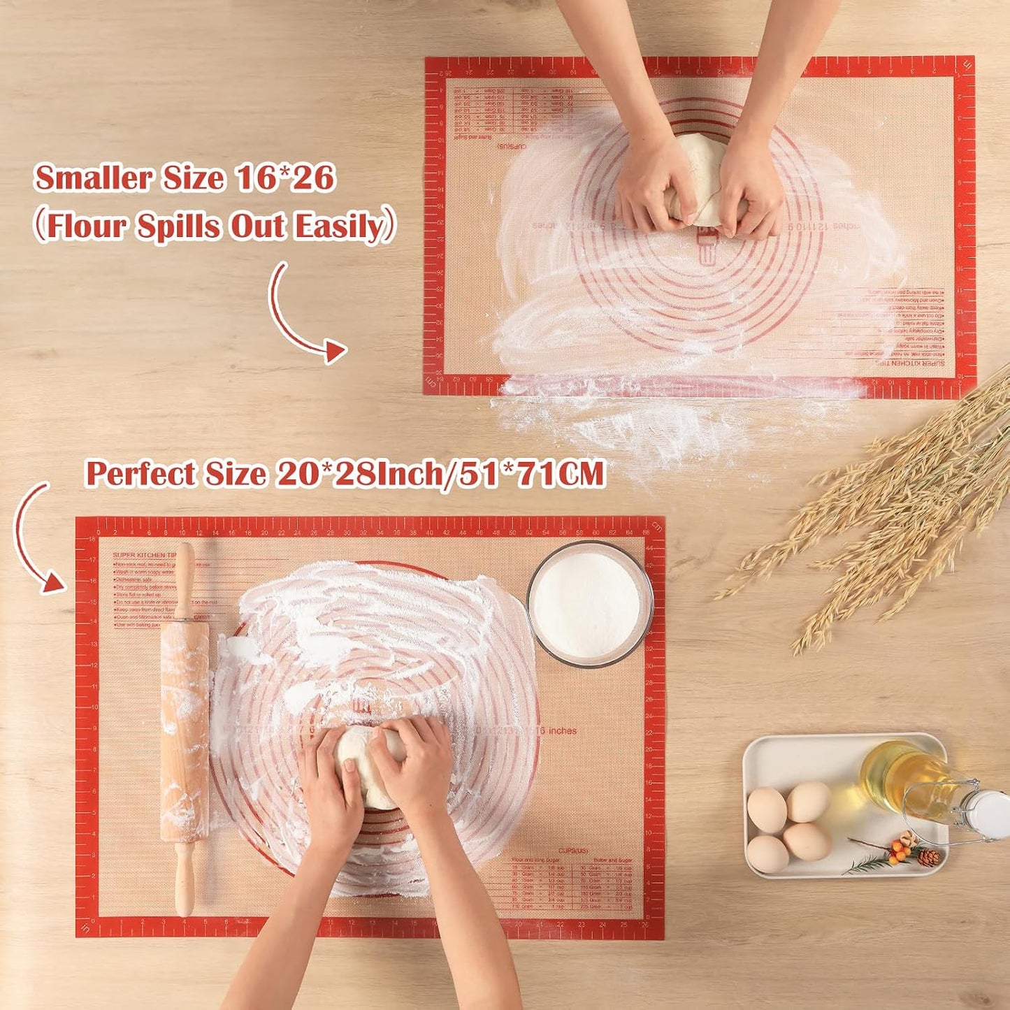 Extra Large Non-Slip Silicone Pastry Mat 28"x20" - Premium Safe for Baking & Dough Rolling by Folksy Super Kitchen