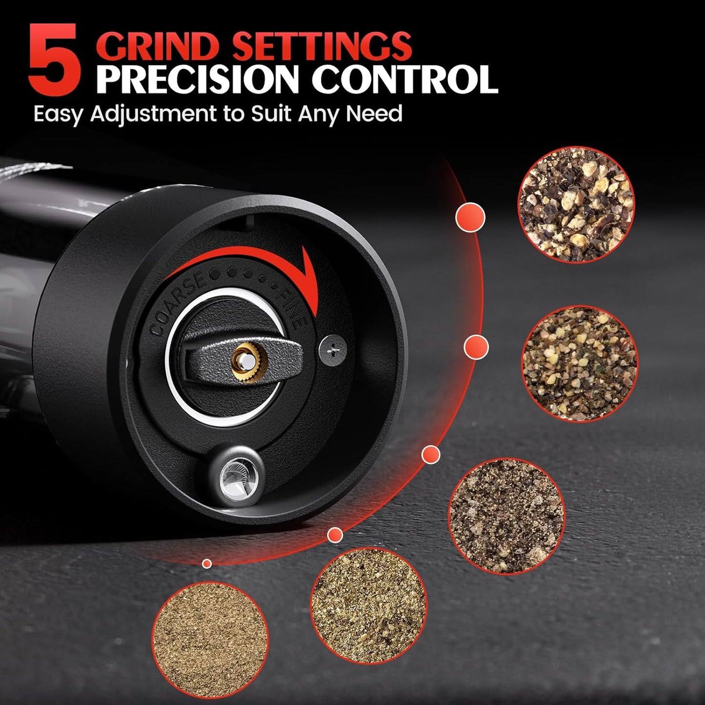 ioion Automatic Electric Salt & Pepper Grinder Set with LED Light - Adjustable Coarseness