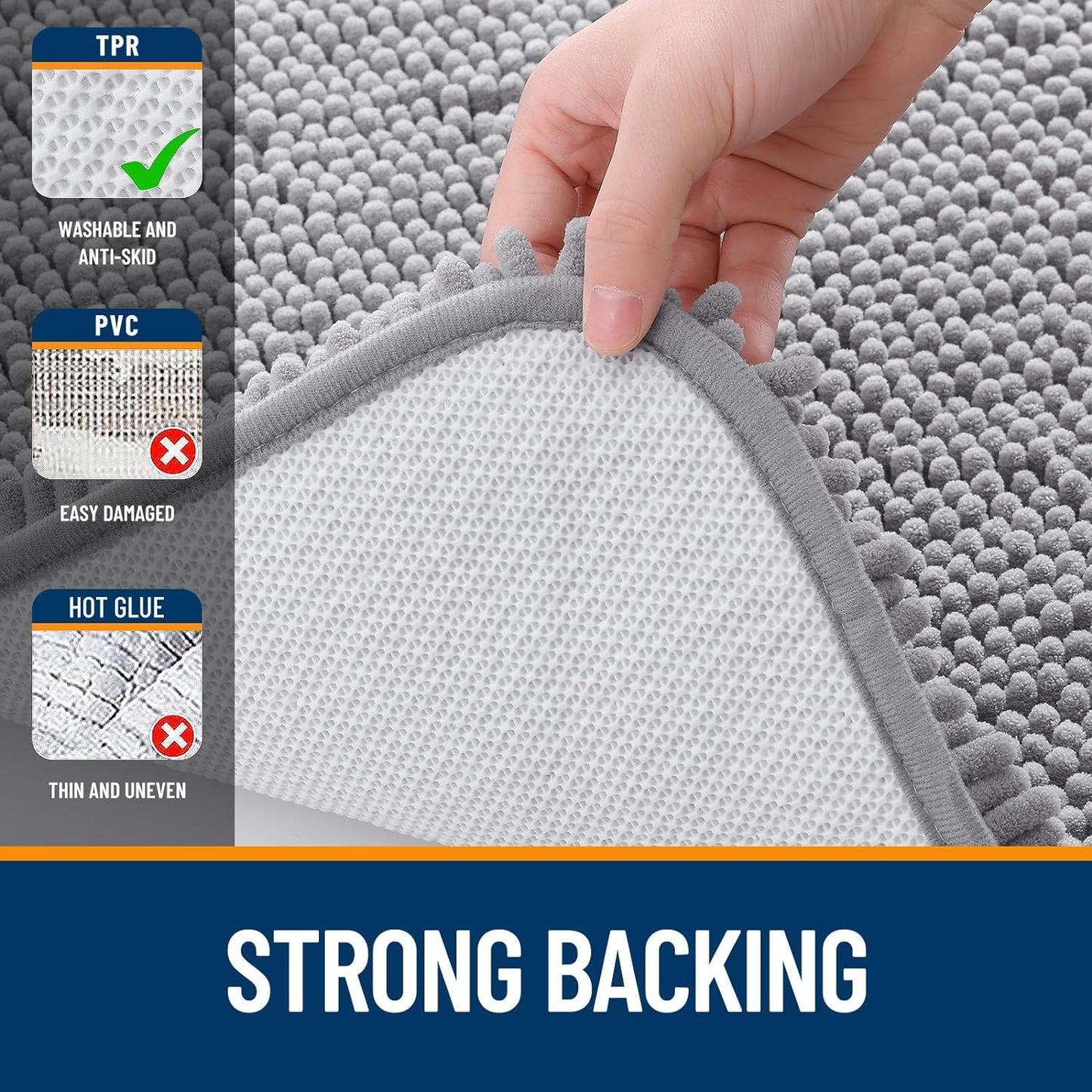 OLANLY Soft Chenille Bath Rug 30x20 - Absorbent Quick Dry Non-Slip Machine Washable Grey