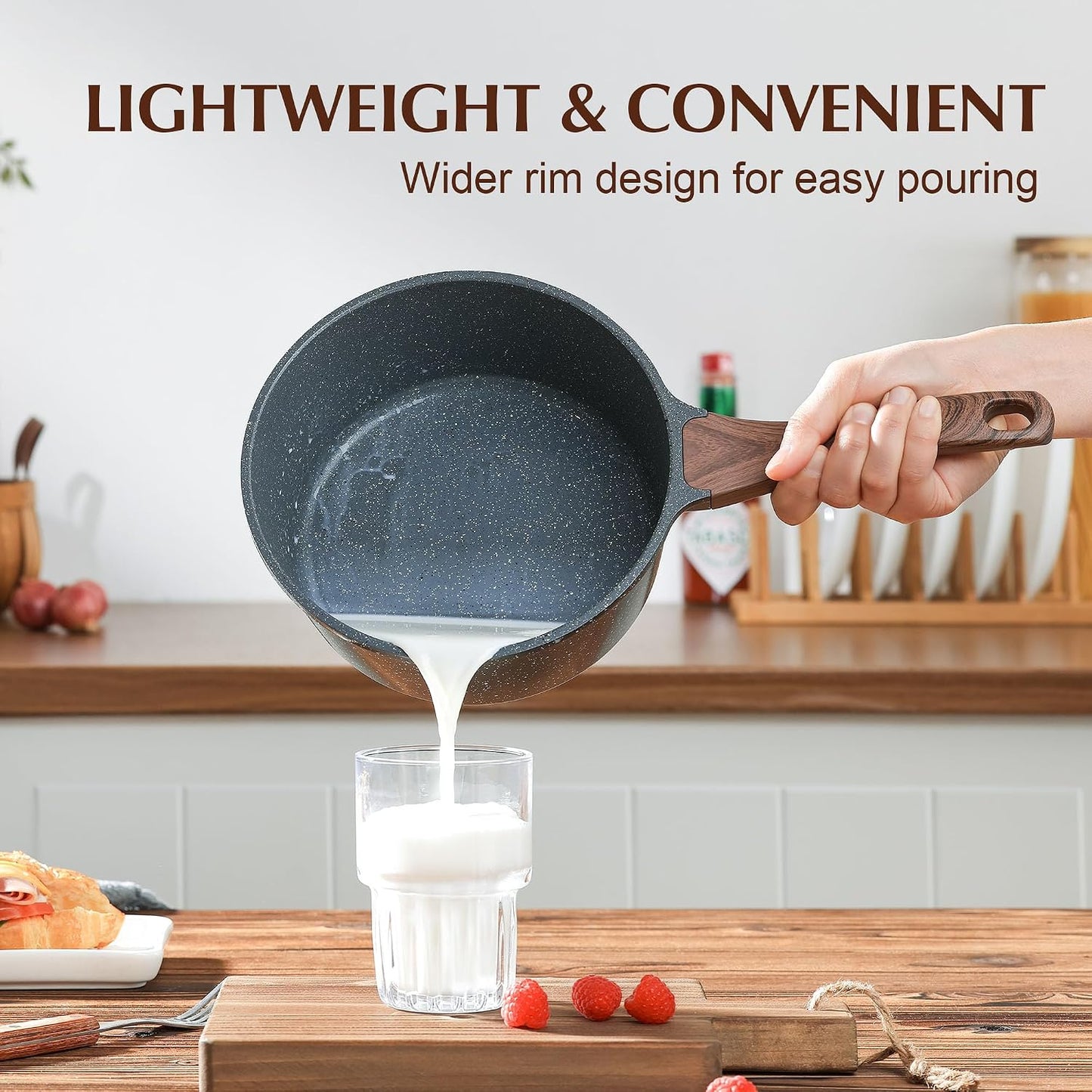 SENSARTE 1.5 Quart Nonstick Saucepan w/Lid - Swiss Granite Coating, Induction Safe