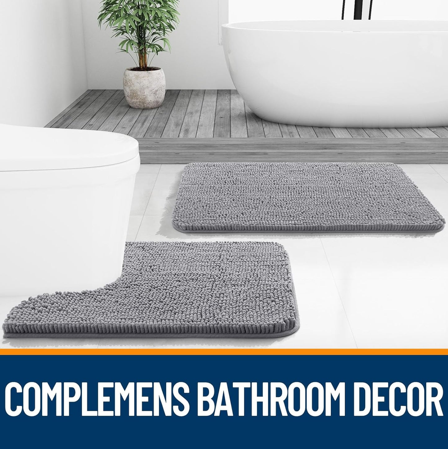 OLANLY Soft Chenille Bath Rug 30x20 - Absorbent Quick Dry Non-Slip Machine Washable Grey