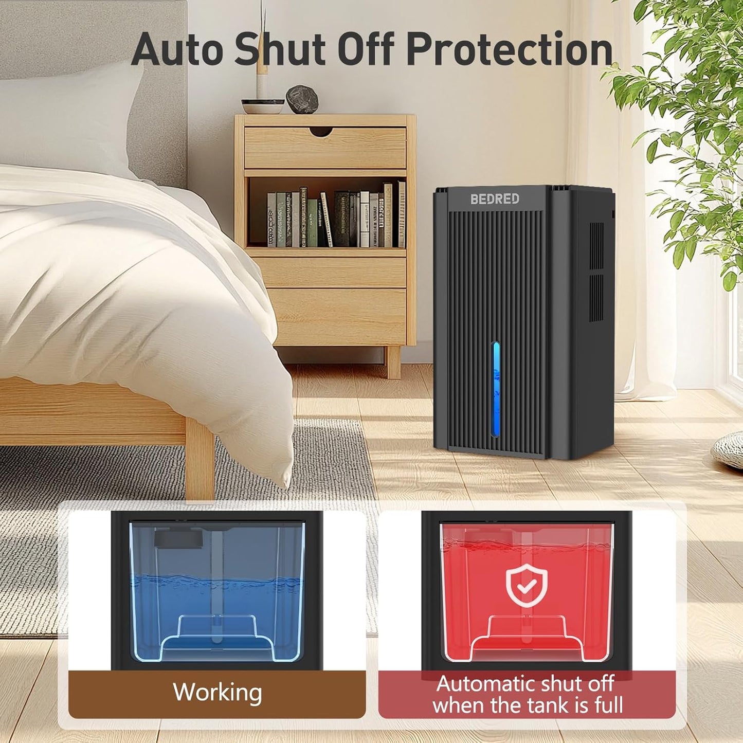 Quiet Home Dehumidifier with Auto Shut Off & 7-Color Light - BEDRED CT11