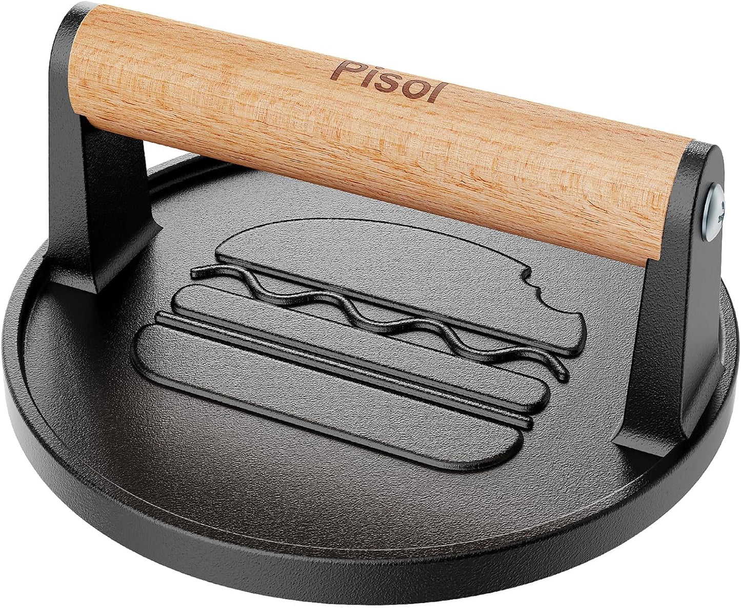 Pisol Heavy-Duty Cast Iron Hamburger Press - Professional Grill Tool for Crispy Burgers & Bacon