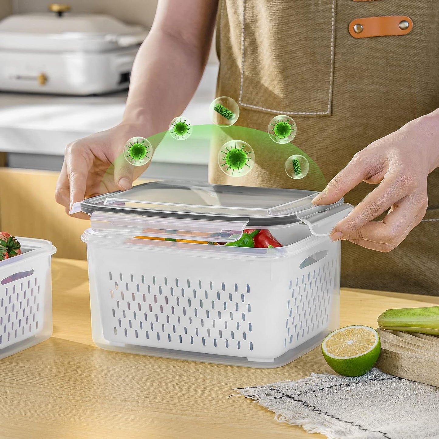 Freshmage 5-Piece Large Leakproof Fridge Food Storage Containers with Colanders - Keep Produce Fresh Longer