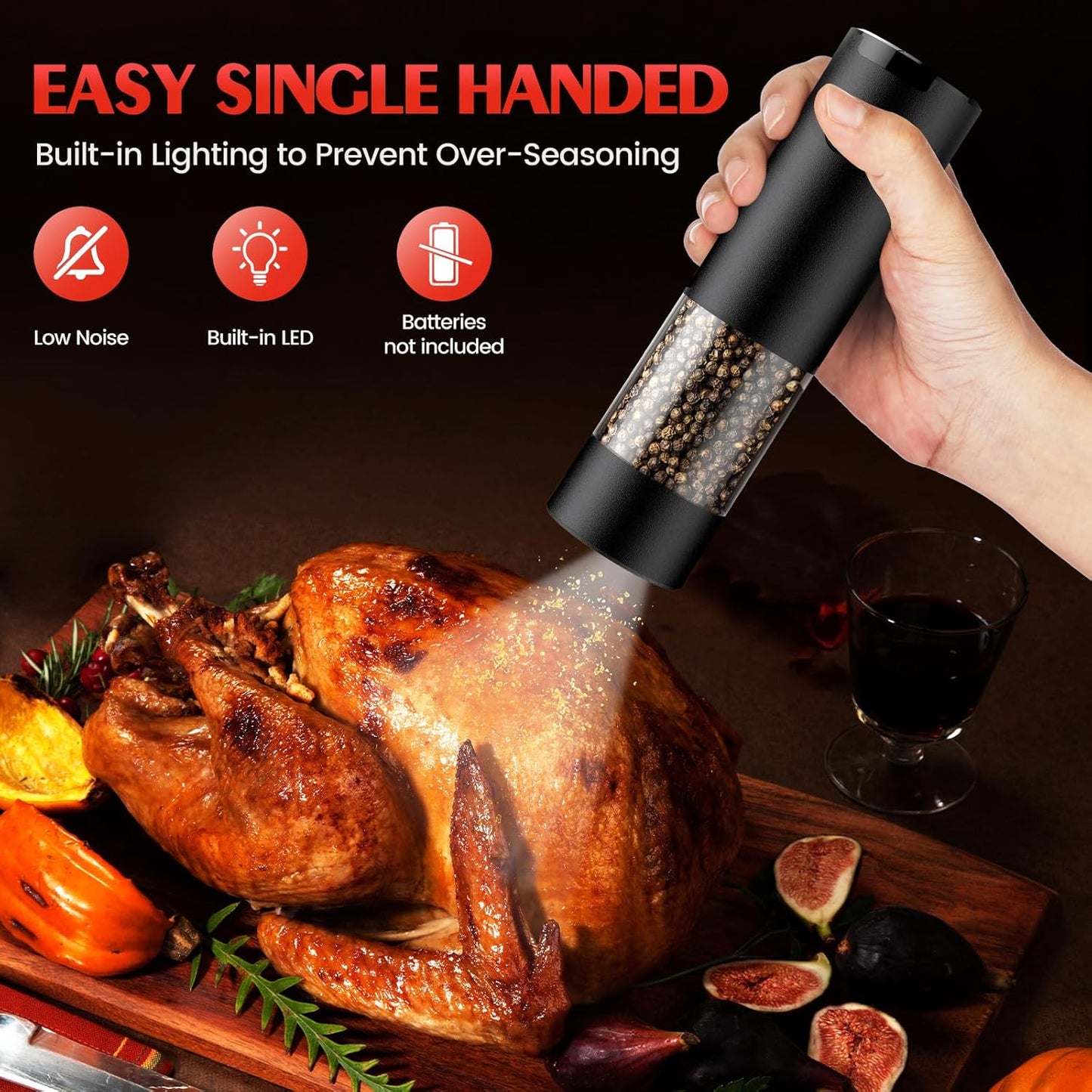ioion Automatic Electric Salt & Pepper Grinder Set with LED Light - Adjustable Coarseness