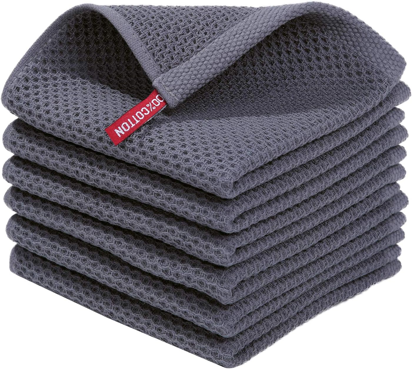 Homaxy 100% Cotton Waffle Weave Dish Cloths - Ultra Soft & Absorbent Kitchen Towels, 12x12 Inch, 6-Pack