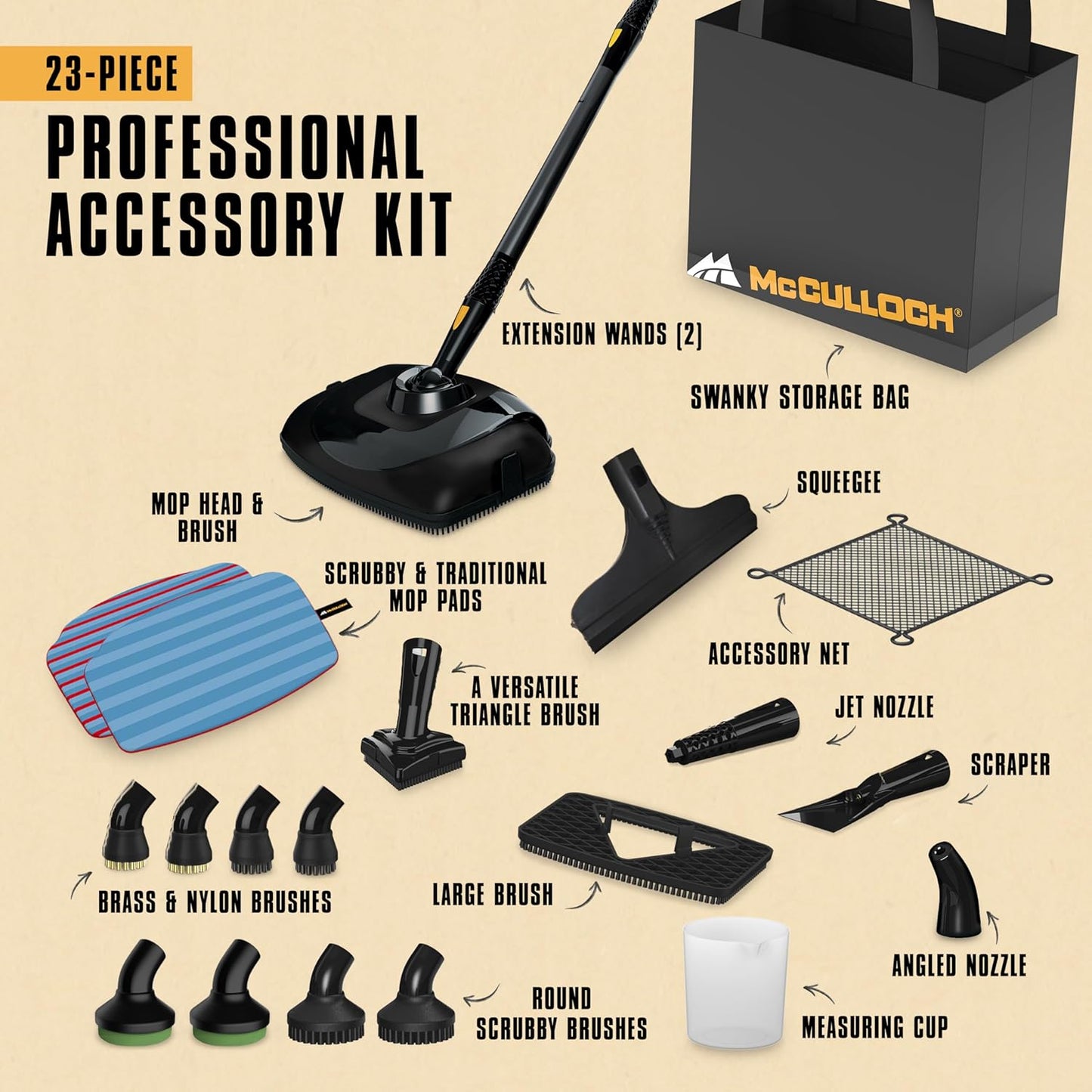 McCulloch MC1385 Deluxe Canister Steam Cleaner - Chemical-Free Cleaning for Home & Car Detailing