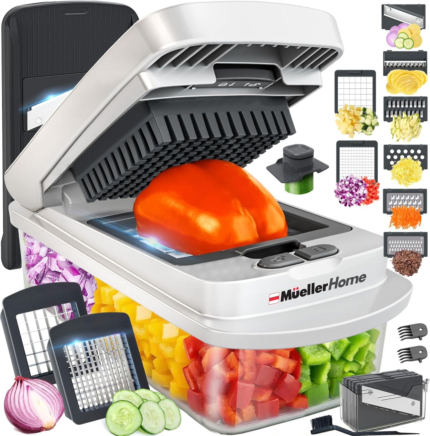 Mueller Pro Chopper - 8 Blade Vegetable Mandoline Slicer & Food Chopper with Container