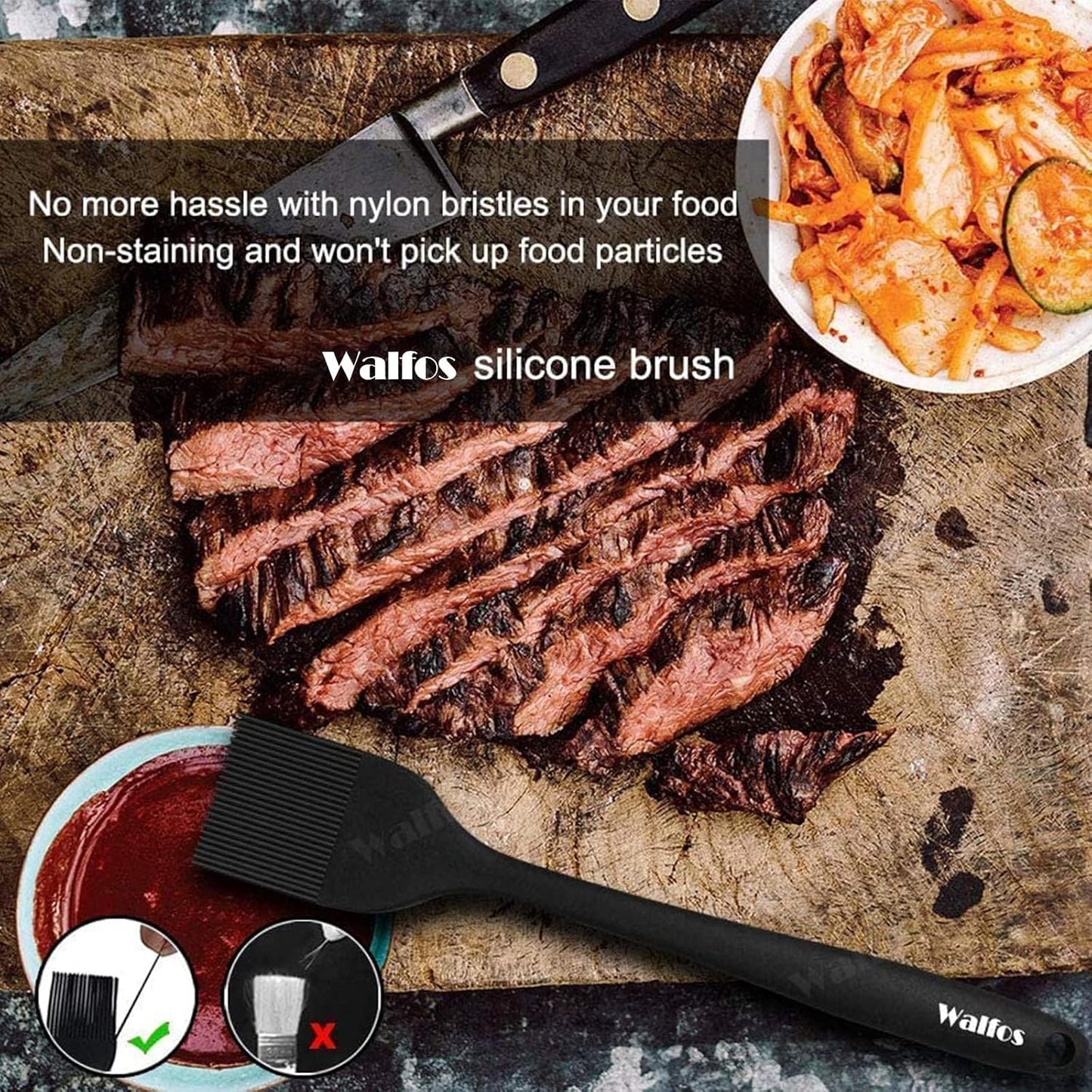 Walfos 600°F Heat-Resistant Silicone Pastry Brush Set (2 Sizes) - BPA-Free & Dishwasher Safe
