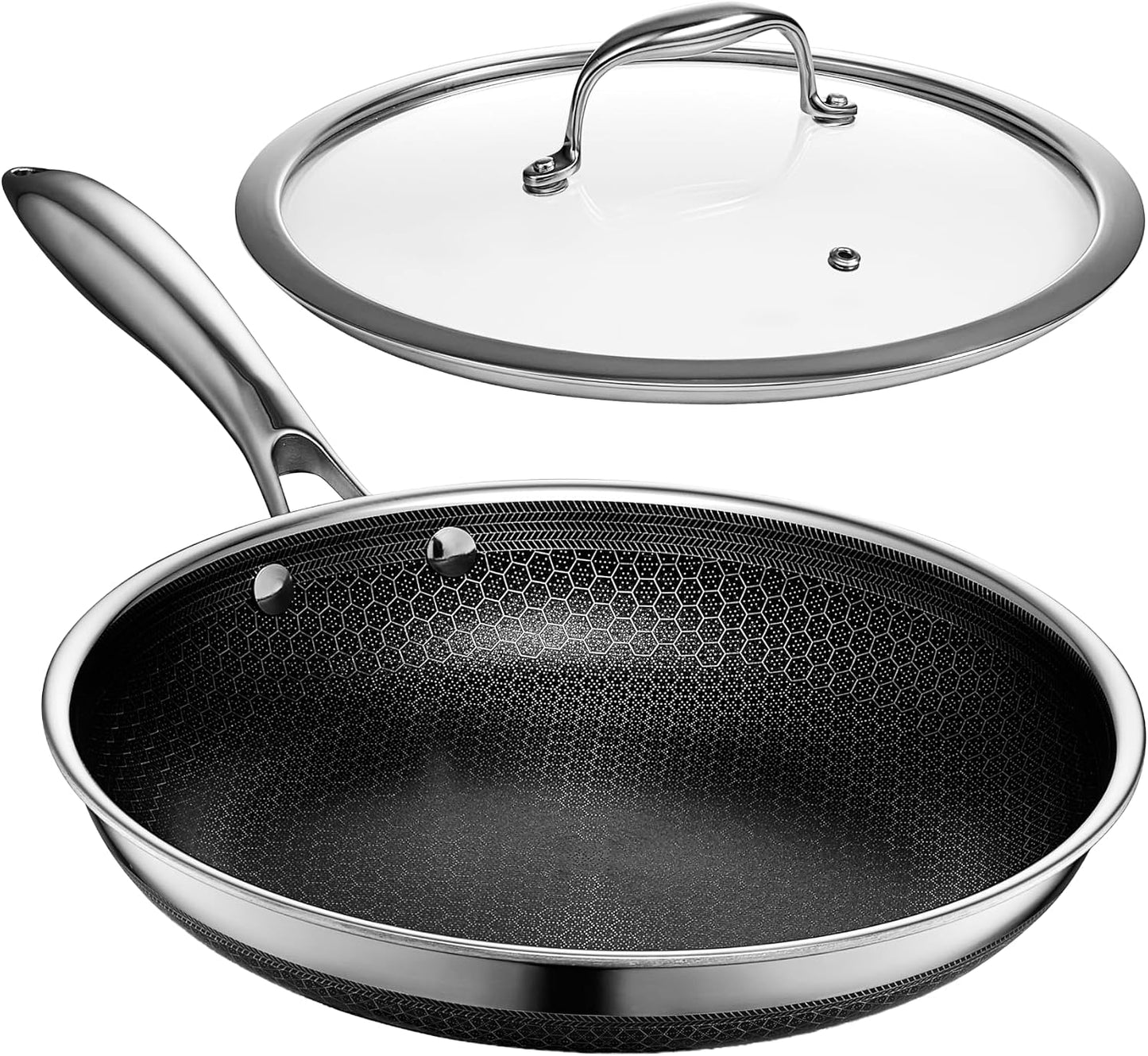 HexClad 10-Inch Hybrid Nonstick Pan with Lid - Perfect for Family Dinners, Easy Clean
