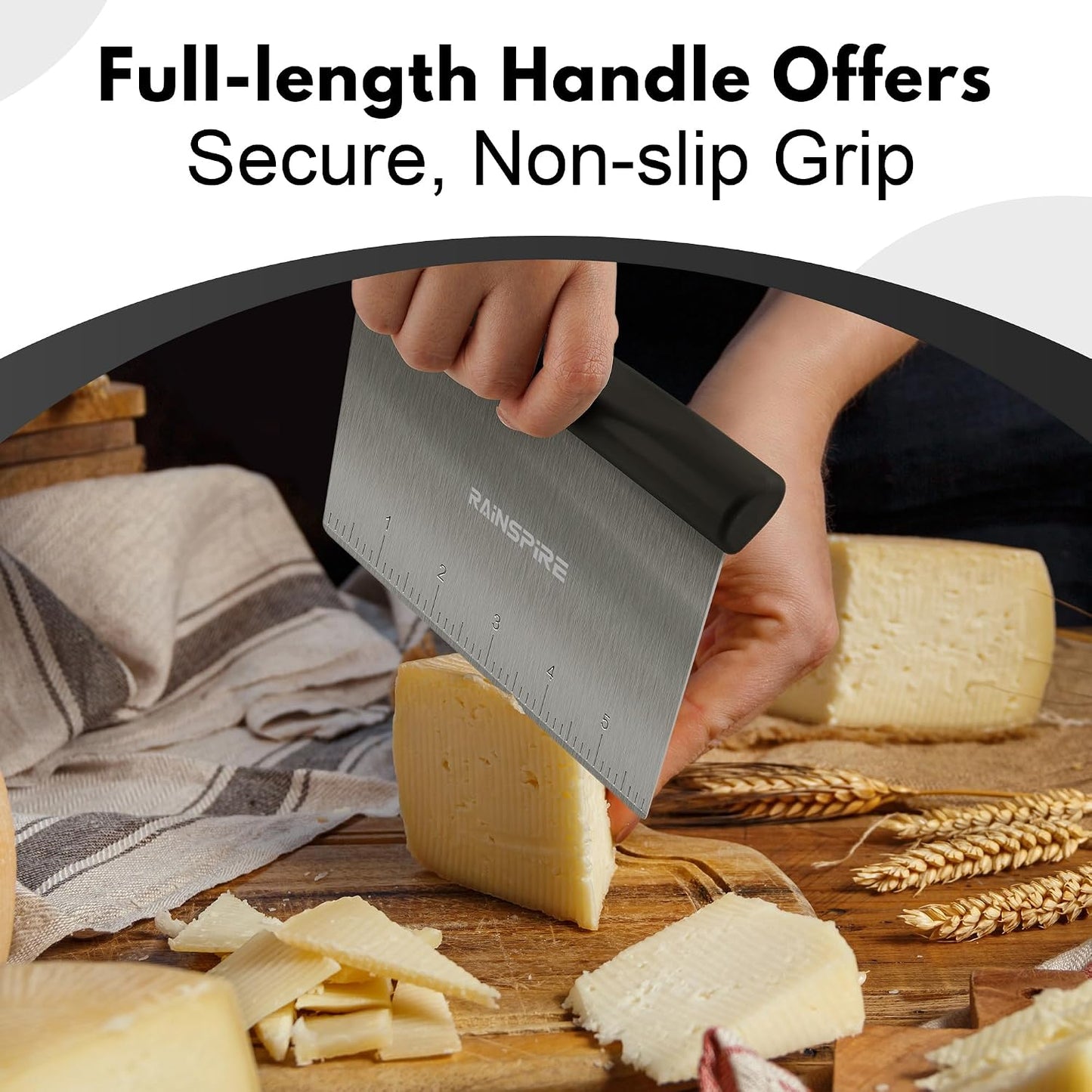 Rainspire Stainless Steel Dough Scraper & Pizza Cutter - Multi-Purpose Chopper for Baking Sheets & Veggies