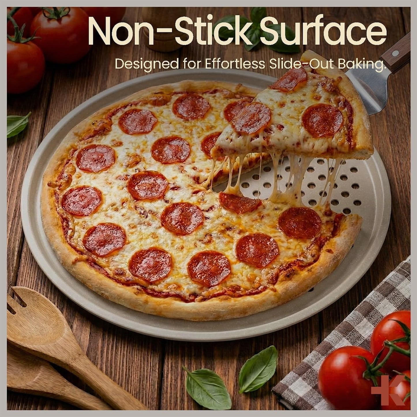 BAKKENMASTER Round Perforated Pizza Pan - Non-Stick Marble Coating, 2 Pack