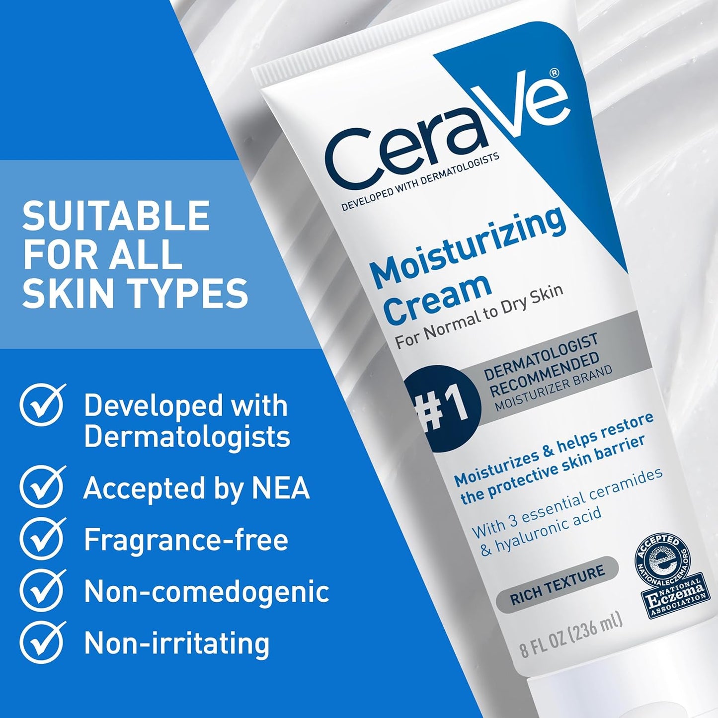 CeraVe Moisturizing Cream for Dry Skin with Ceramides & Hyaluronic Acid (19 fl oz)