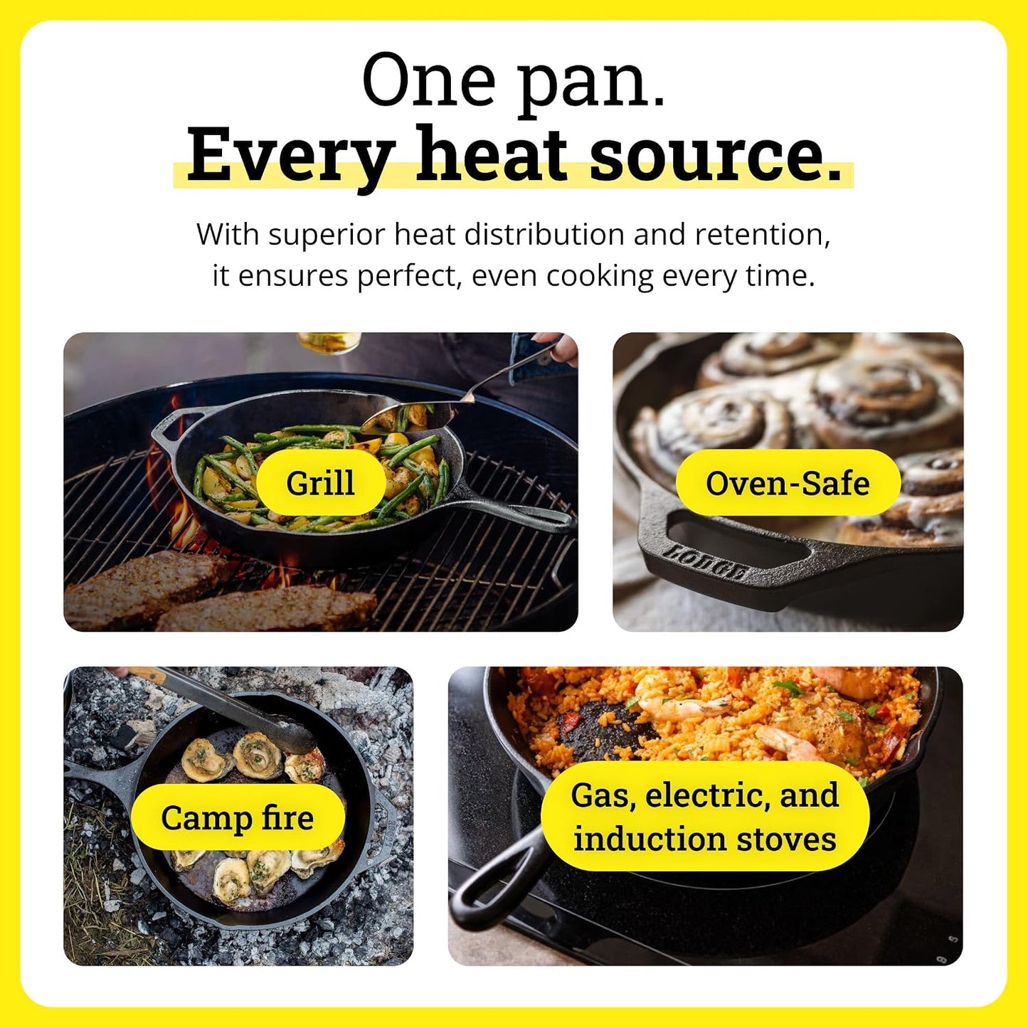 Lodge 10.25 Inch Cast Iron Skillet - Naturally Non-Stick & Oven Safe for Home & Camping