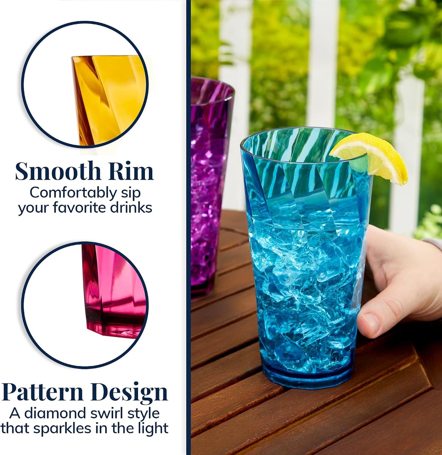 US Acrylic Optix 20oz Reusable Tumblers Set of 8 - BPA-Free, Dishwasher Safe Jewel Tone Plastic Cups