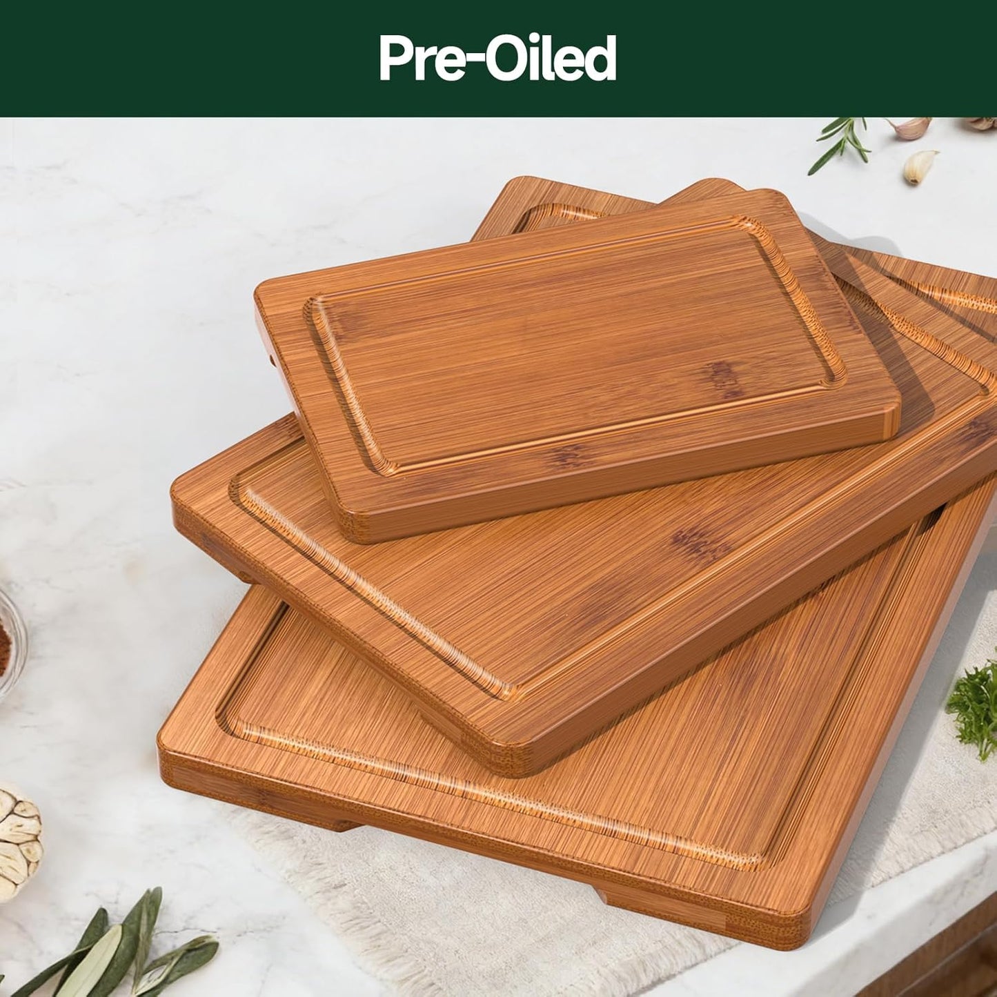 3-Piece Carbonized Bamboo Cutting Board Set - Durable, Pre-Oiled Boards for Meat & Cheese