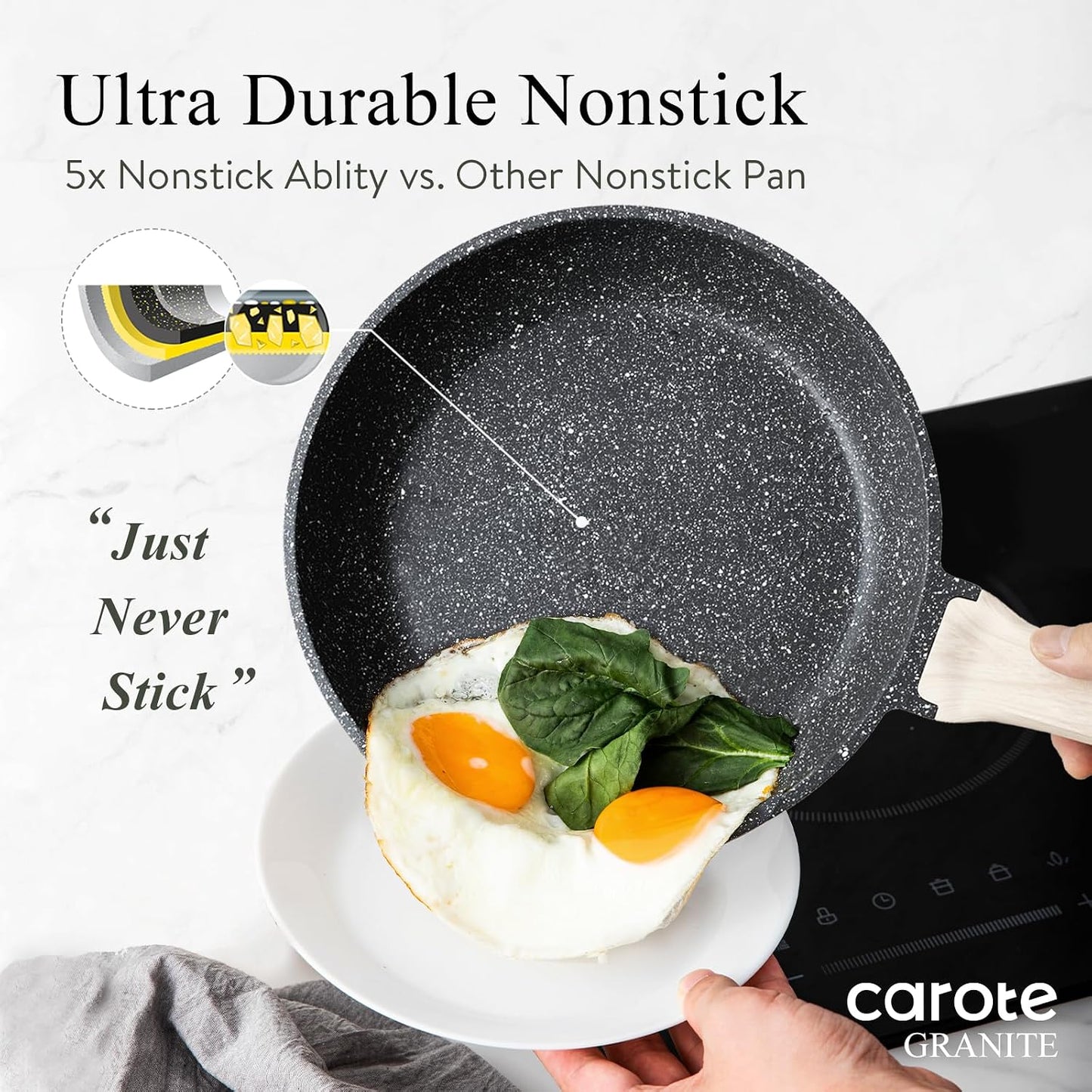 CAROTE 10-Inch Granite Non-Stick Frying Pan with Glass Lid - Healthy Cooking, Even Heat