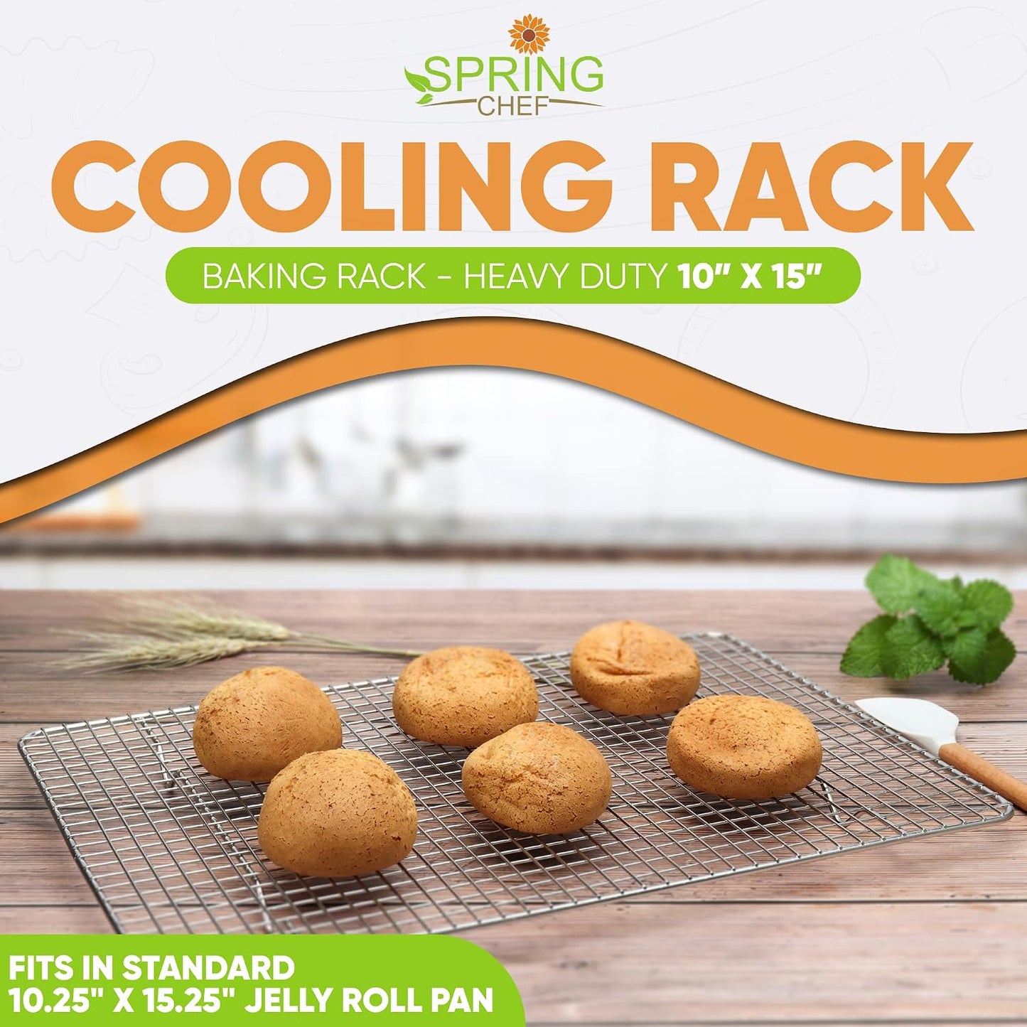 Spring Chef 10x15 Inch Stainless Steel Cooling Rack - Oven Safe Up to 575°F & Dishwasher Safe