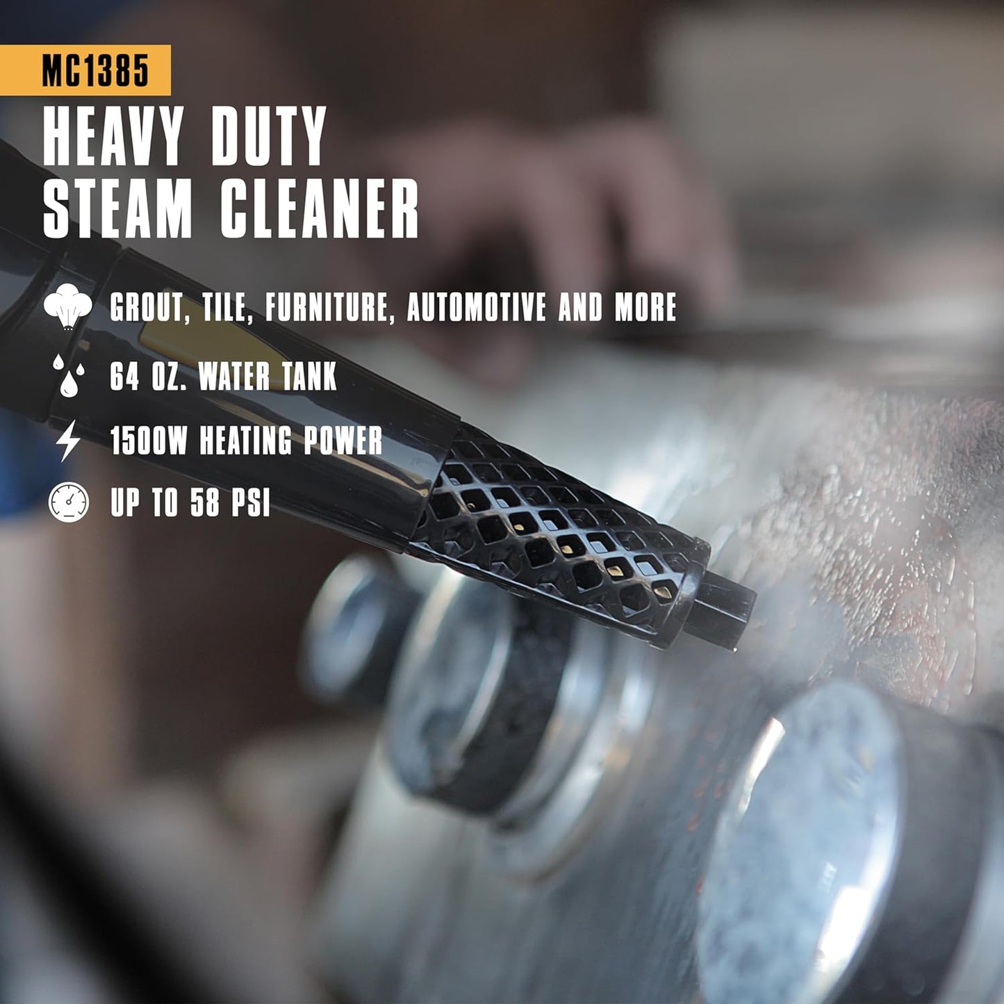 McCulloch MC1385 Deluxe Canister Steam Cleaner - Chemical-Free Cleaning for Home & Car Detailing