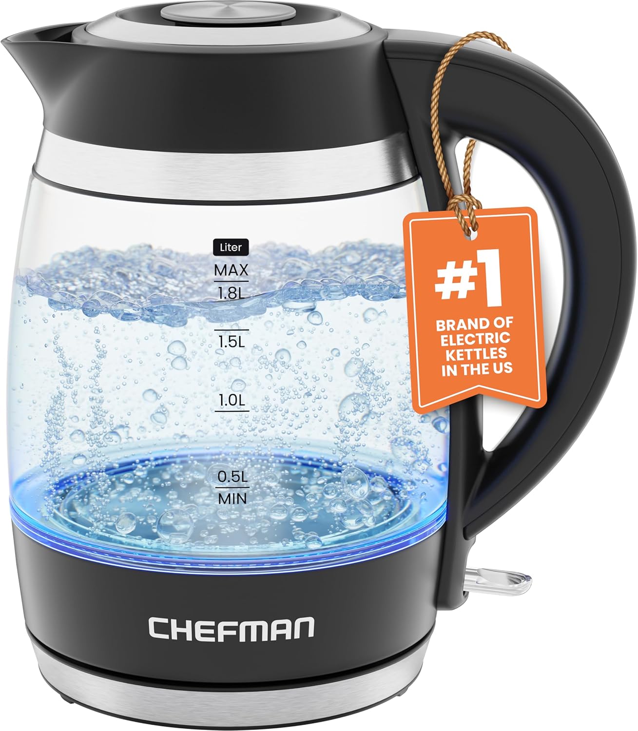 Chefman Fast-Boil Electric Kettle - 1.8L Fast Boiling Cordless & Safe