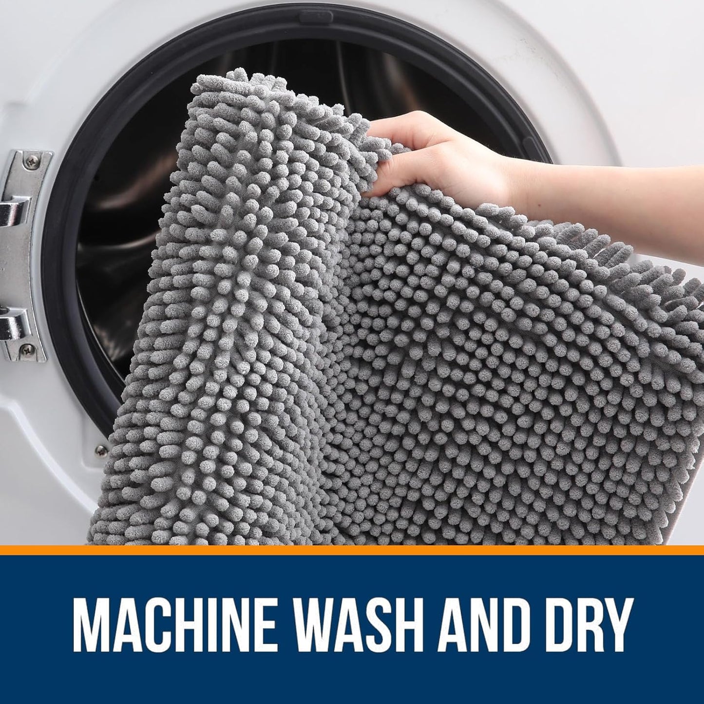 OLANLY Soft Chenille Bath Rug 30x20 - Absorbent Quick Dry Non-Slip Machine Washable Grey
