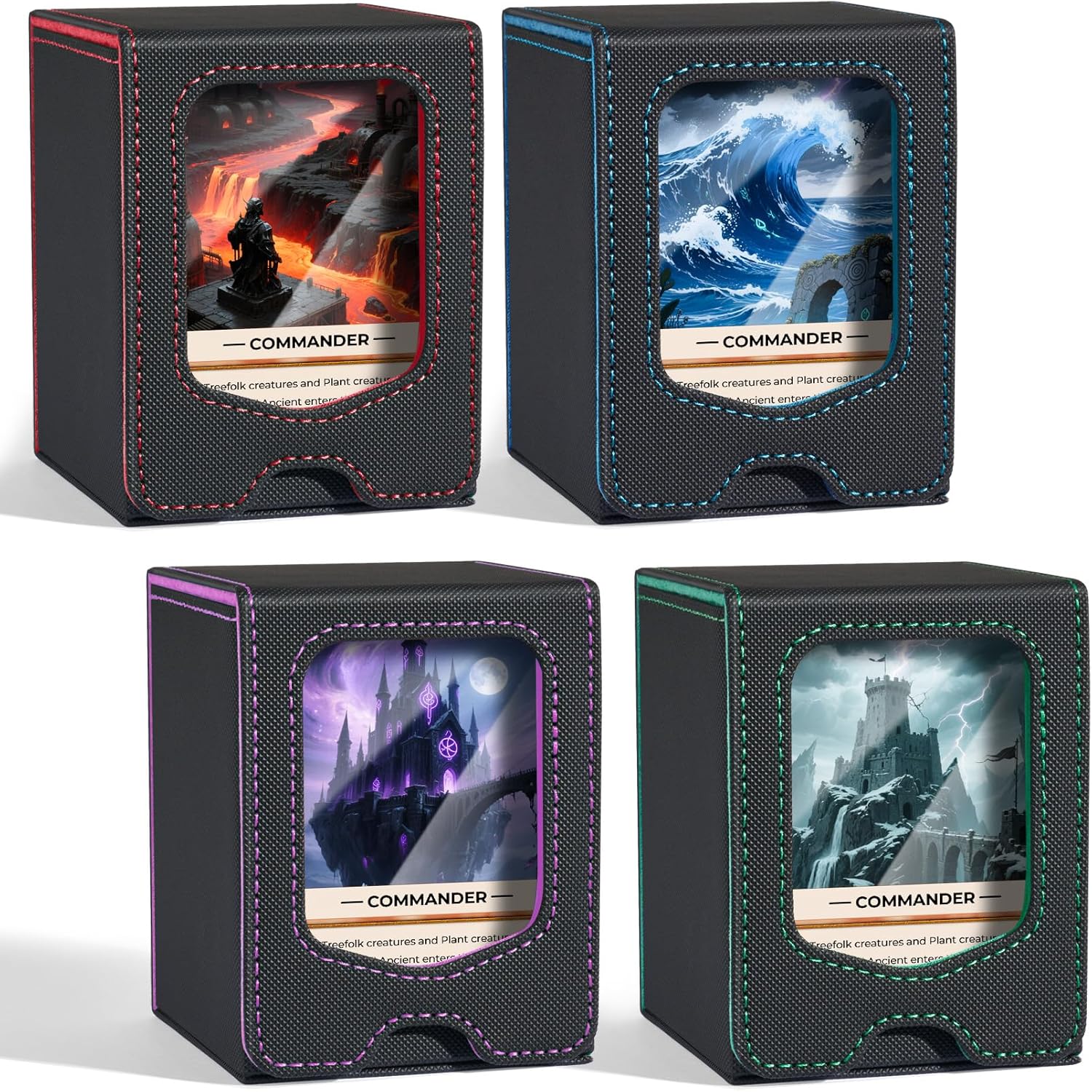 Fabmaker 4-Pack MTG Commander Deck Box - Magnetic Storage Case Holds 100 Double-Sleeved Cards