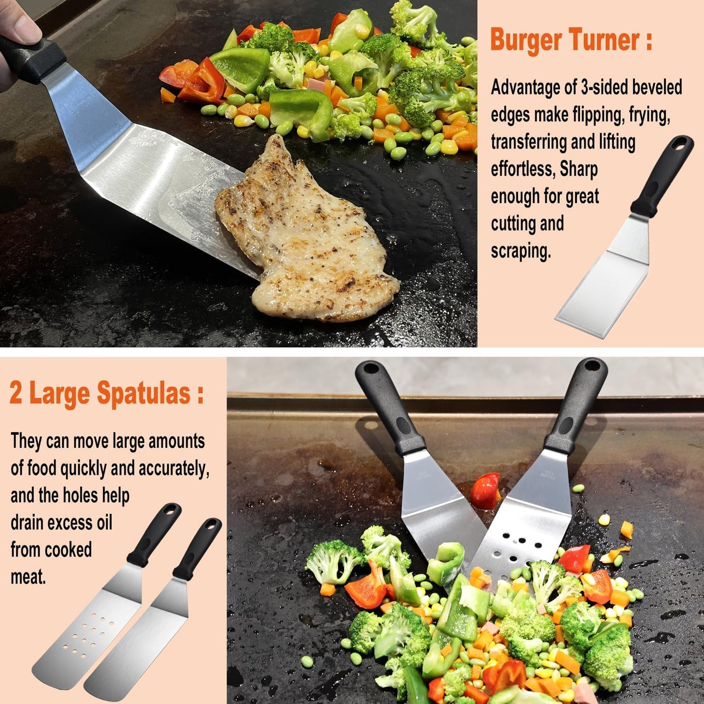 N NOBLE FAMILY 38PCS Griddle Accessories Kit - Professional Outdoor Barbecue Tools Set with Spatula, Tongs, Burger Press & Carry Bag