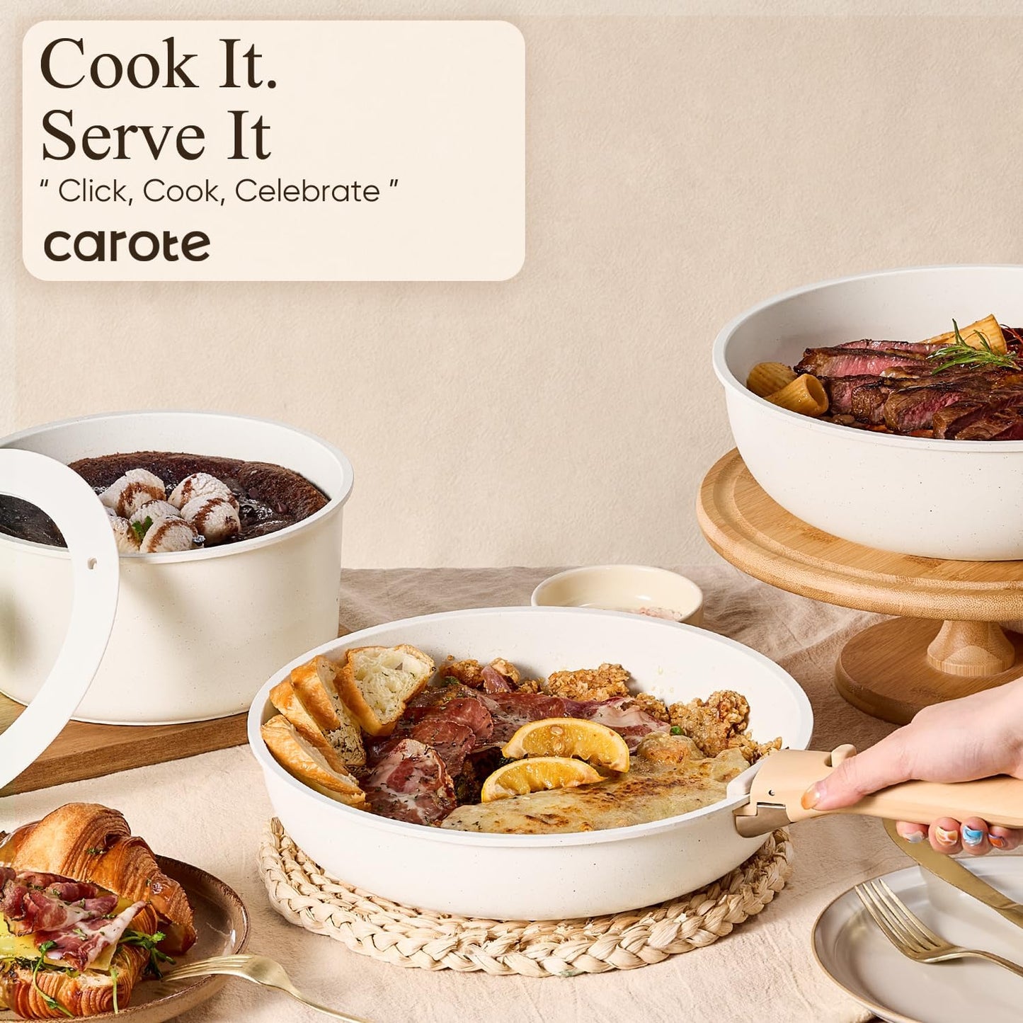CAROTE 19-Piece Space-Saving Non-Stick Cookware Set with Detachable Handles