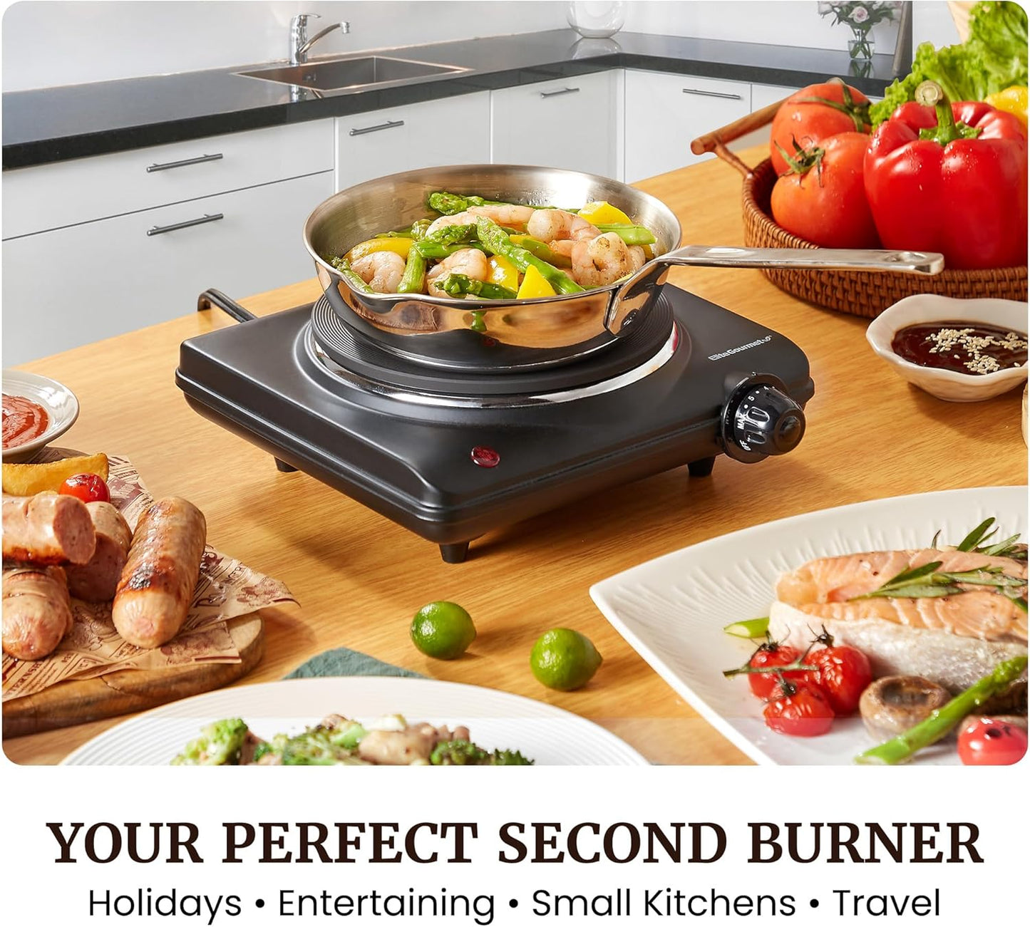 Elite Gourmet Portable Electric Burner - 1000W Cast Iron Hot Plate for RVs & Small Kitchens
