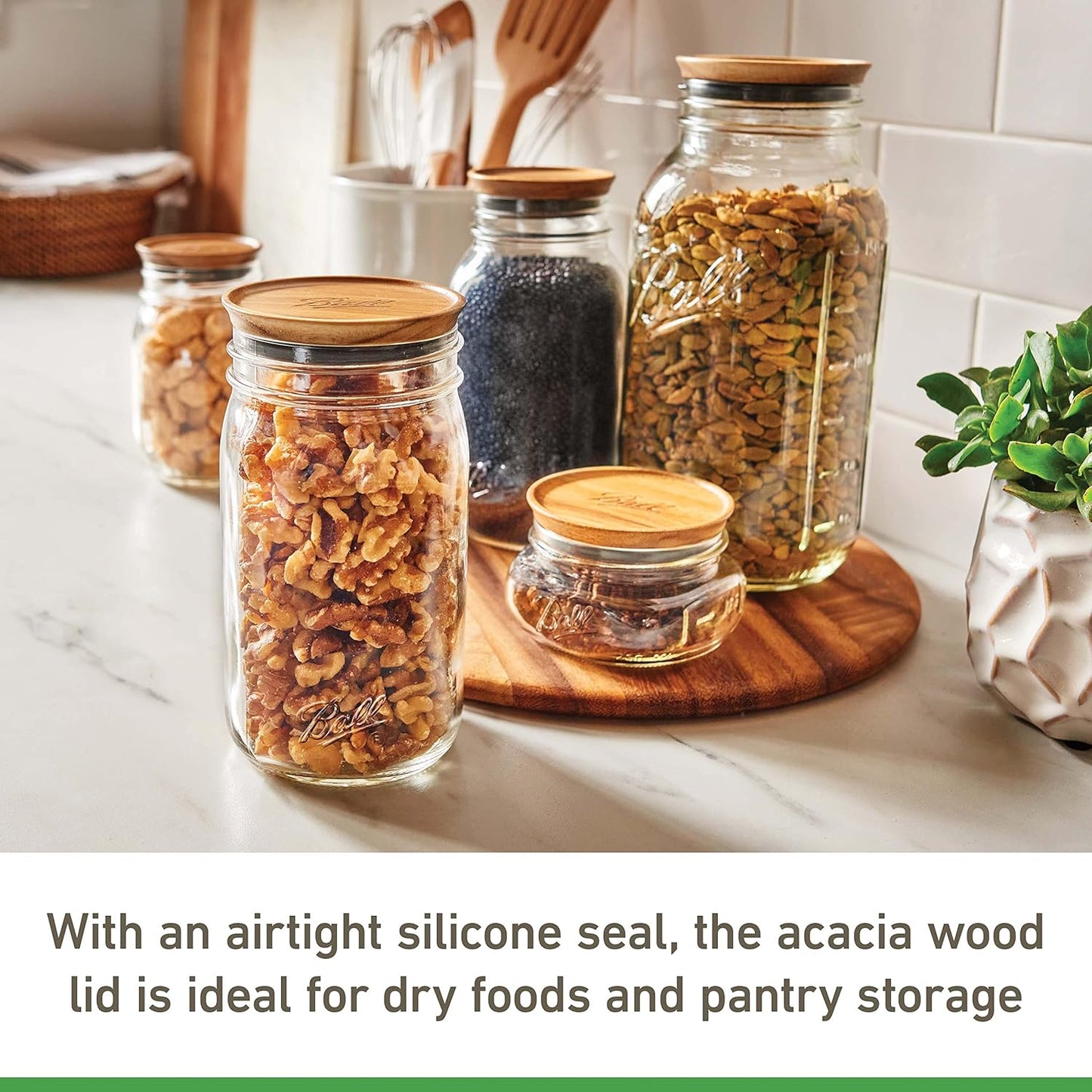 Ball Wooden Wide Mouth Jar Lids - 5 Pack Airtight Storage Lids