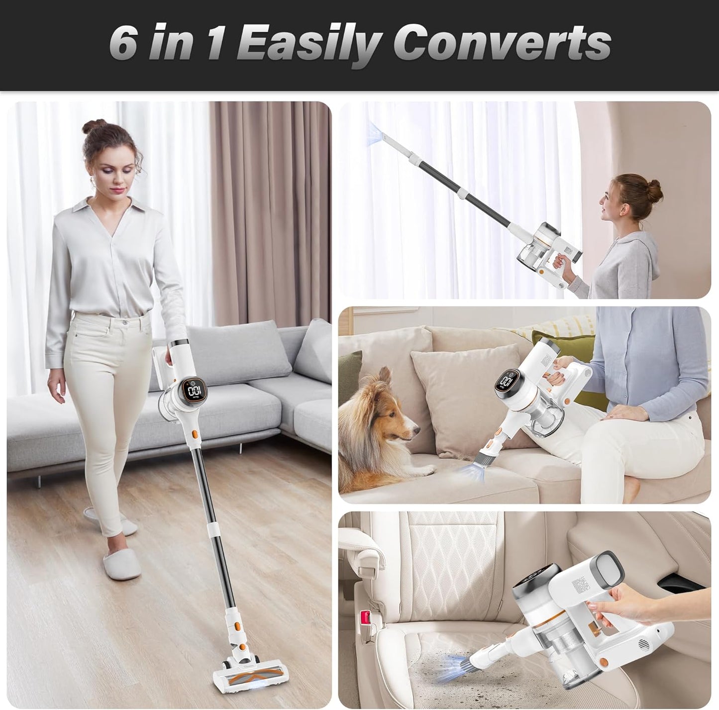 Tikom V500 Cordless Stick Vacuum - 40Kpa Suction for Pet Hair & Hard Floors