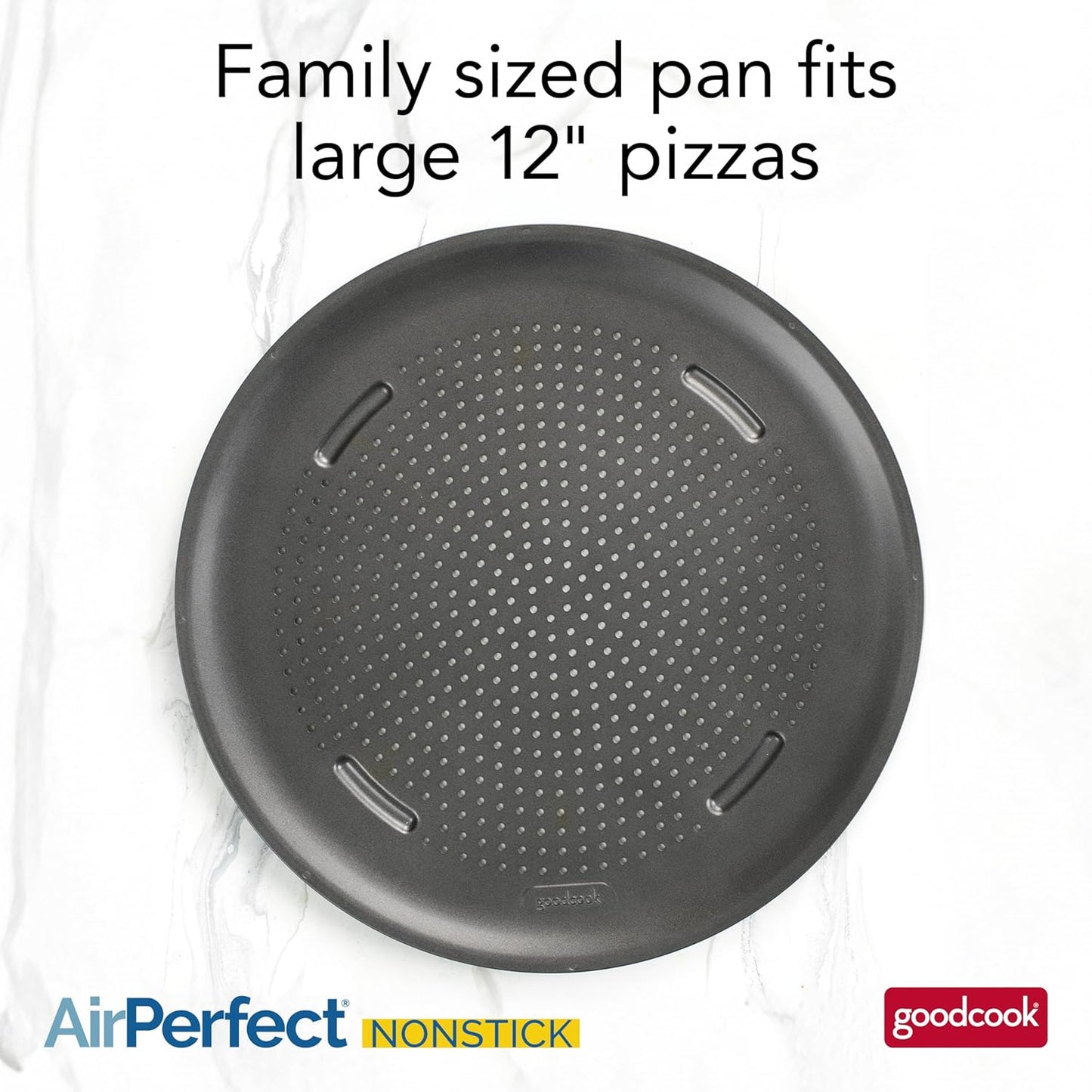 GoodCook 15.75-Inch Perforated Nonstick Carbon Steel Pizza Pan with Cutting Guides