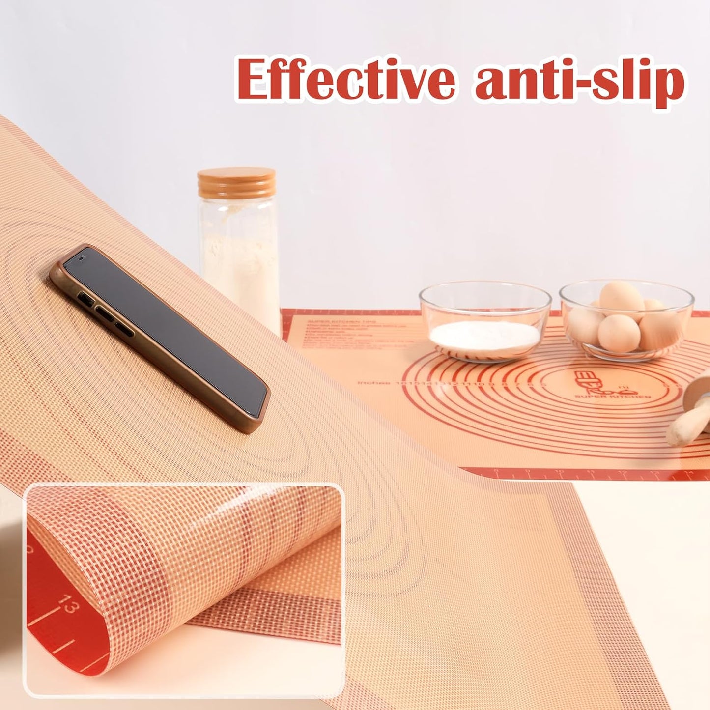 Extra Large Non-Slip Silicone Pastry Mat 28"x20" - Premium Safe for Baking & Dough Rolling by Folksy Super Kitchen