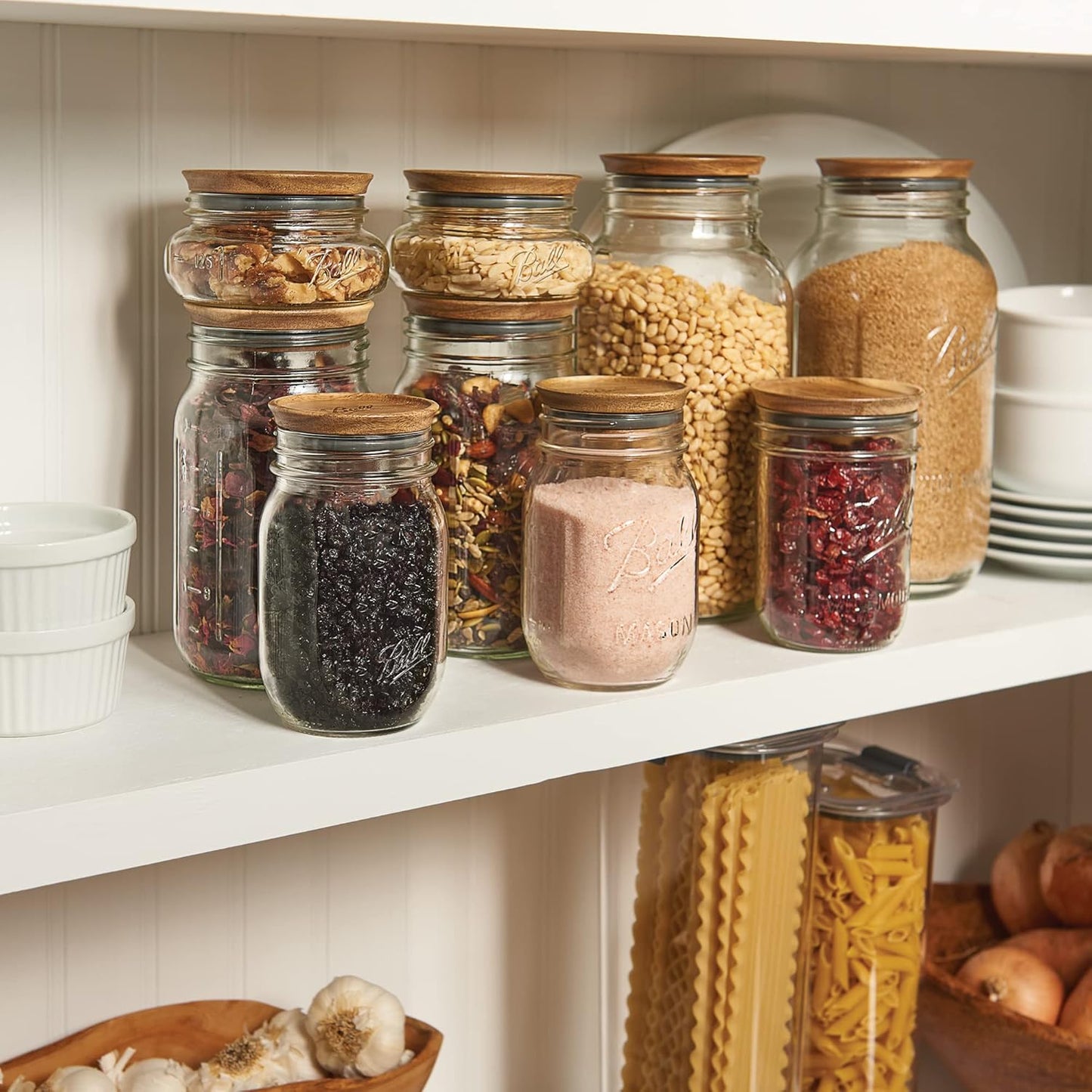 Ball Wooden Wide Mouth Jar Lids - 5 Pack Airtight Storage Lids