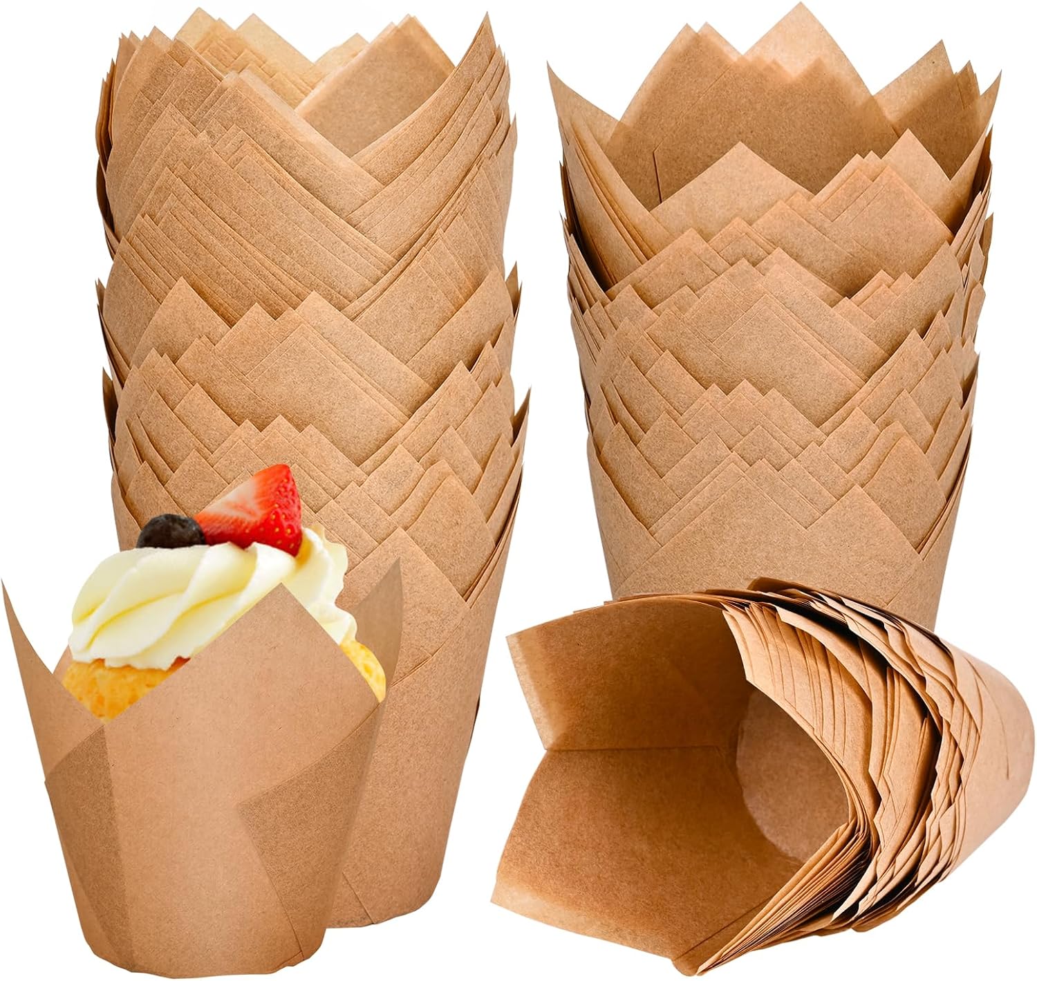 Neyimqr 120 Natural Tulip Cupcake Liners - Standard Baking Cups for Muffins & Parties