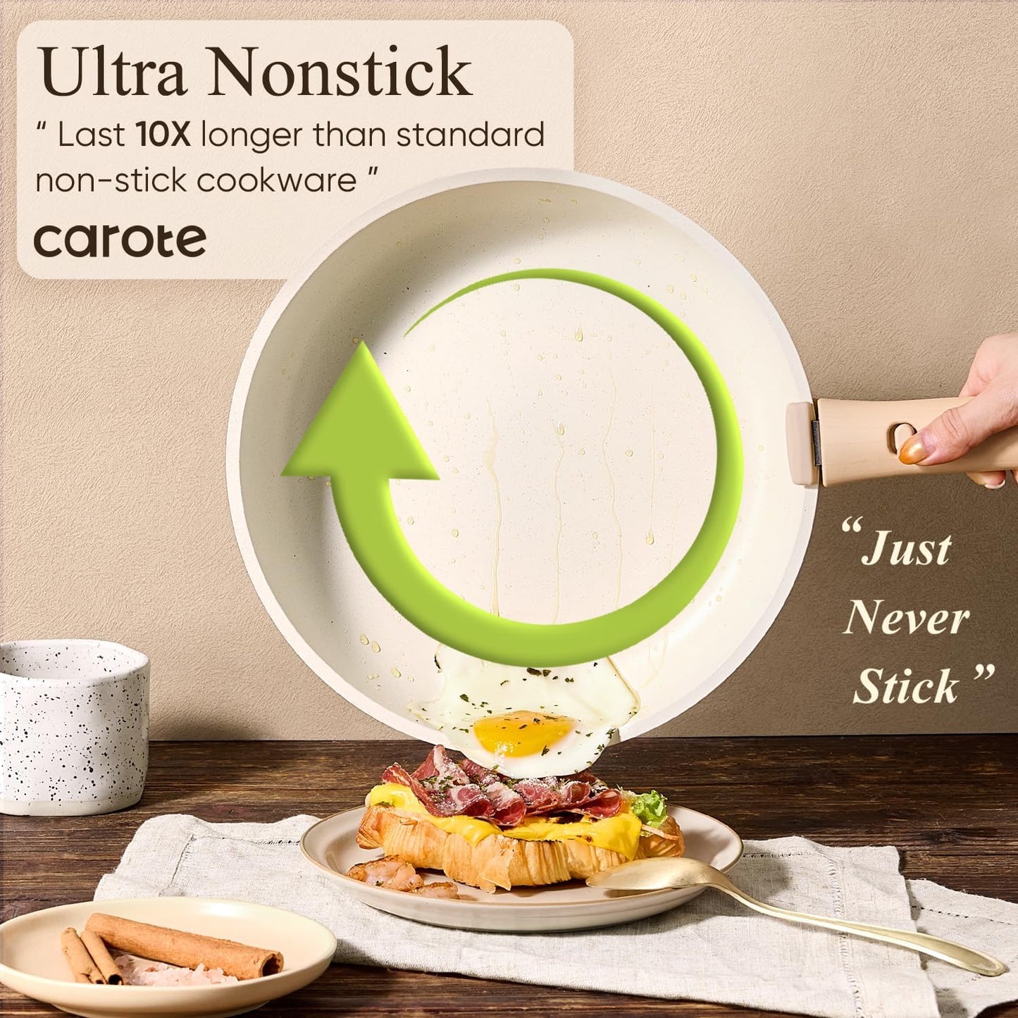 CAROTE 19-Piece Space-Saving Non-Stick Cookware Set with Detachable Handles