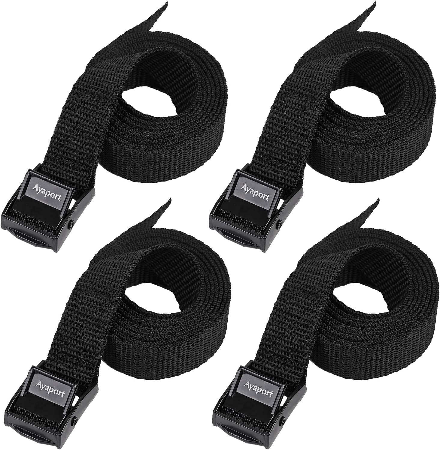 Ayaport Cam Buckle Tie-Down Straps - Secure Cargo with Lightweight, Sturdy 4-Pack (Black)