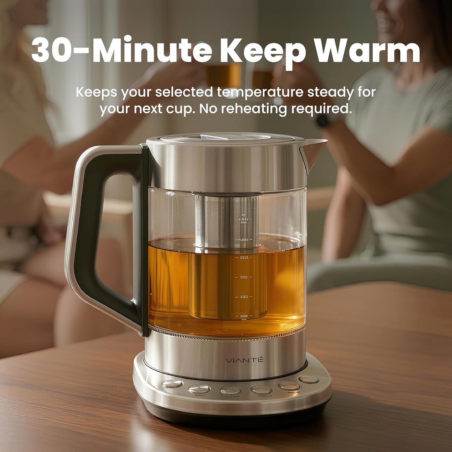 Viante Alba Electric Tea Kettle No Plastic | Borosilicate Glass & Stainless Steel